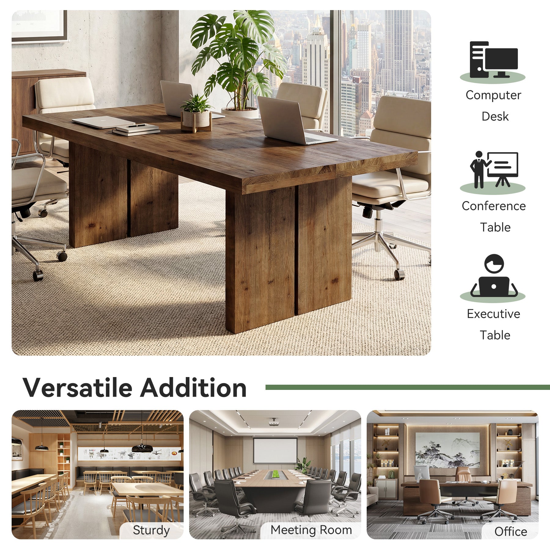 Tribesigns 63" Conference Table for 6 People, Solid Wood Meeting Table for Office
