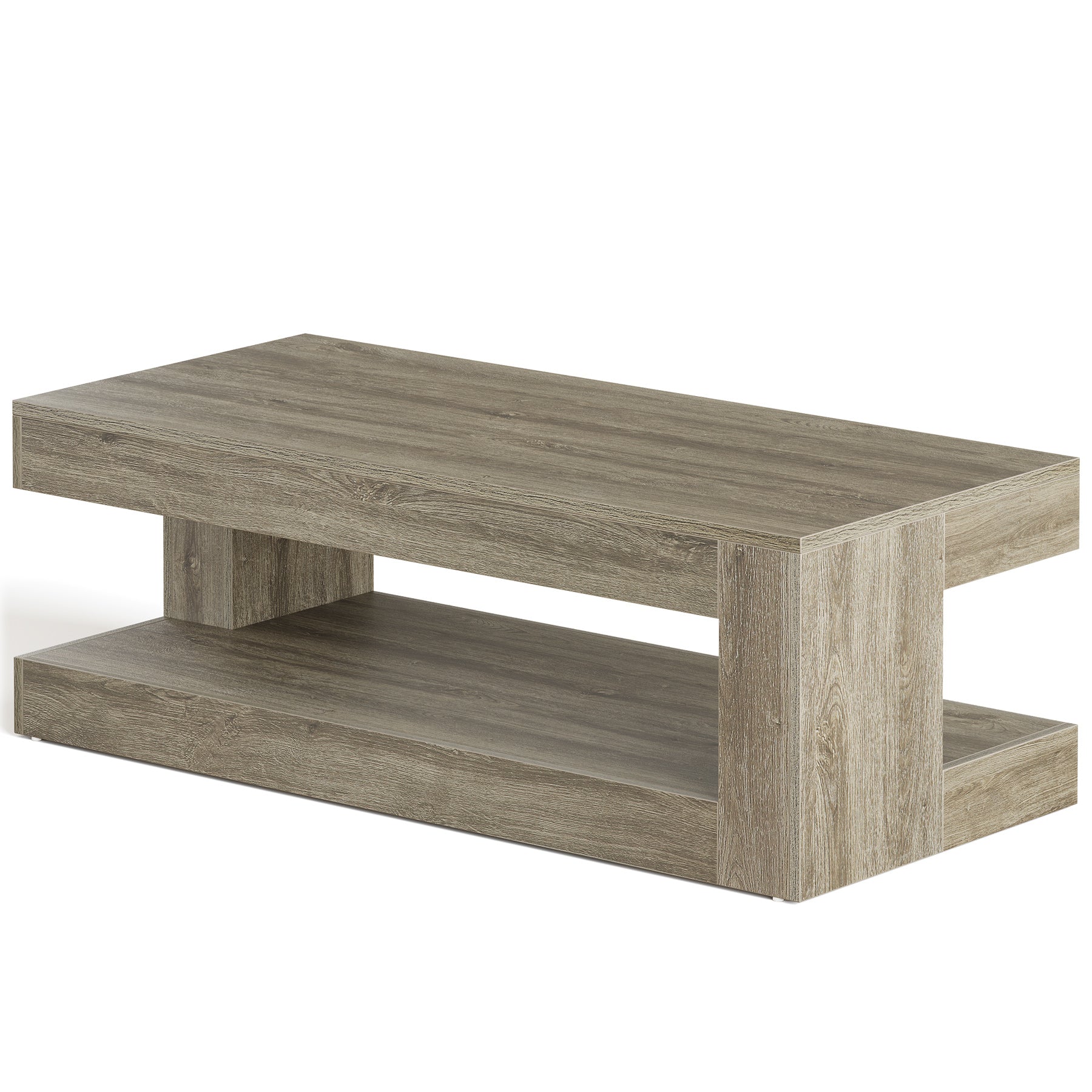47.24" Coffee Table, Farmhouse 2-Tier Tea Cocktail Table with Storage