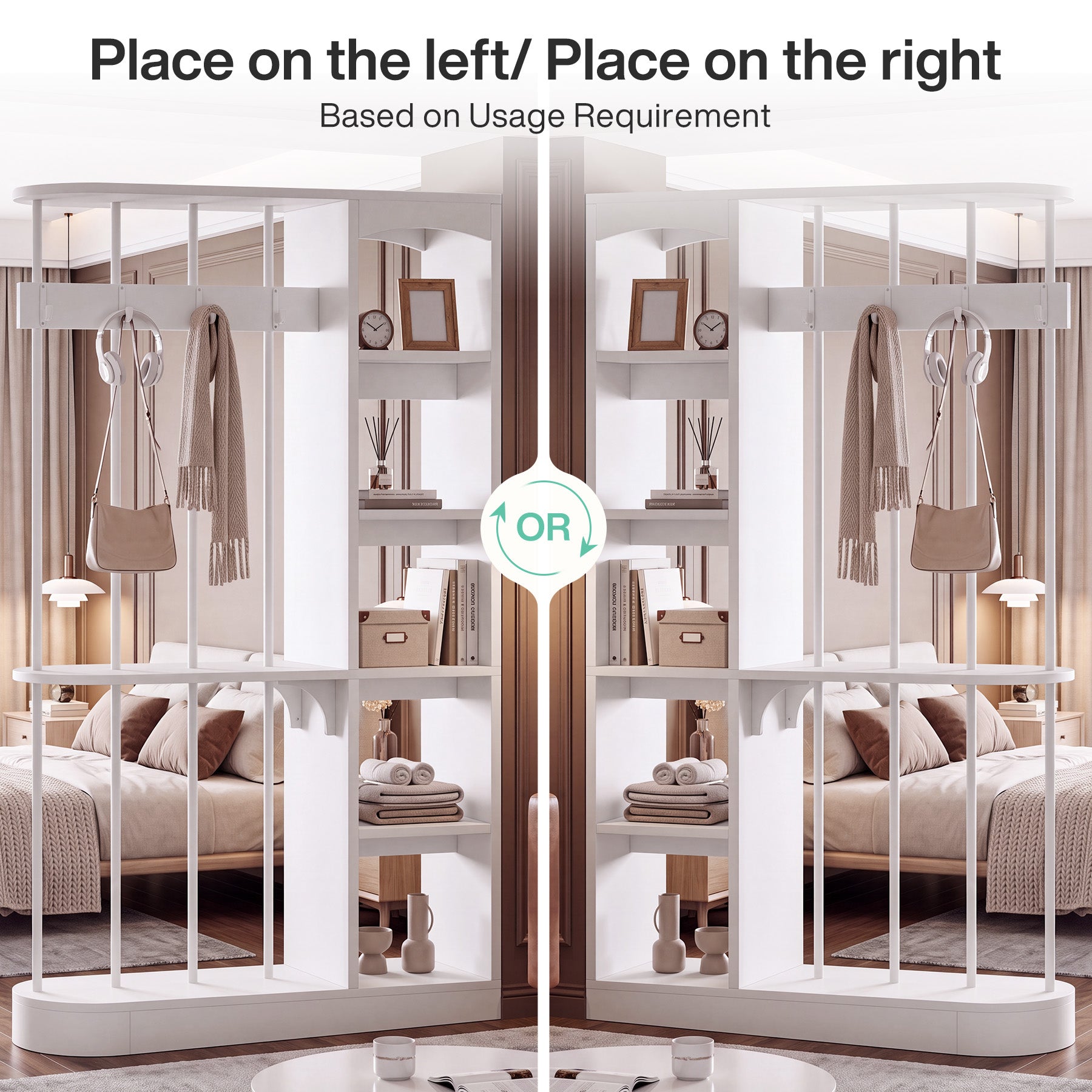 70.9" Wall Room Divider, Modern Wall Partition with Storage Shelves & 4 Hooks