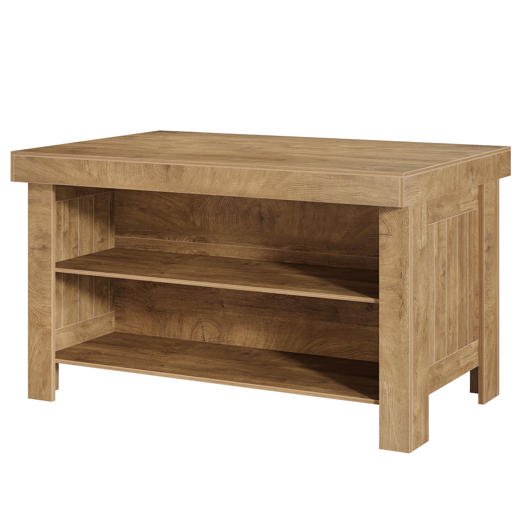 55" Kitchen Island Table, Farmhouse Counter Height Bar Table with Storage Shelves