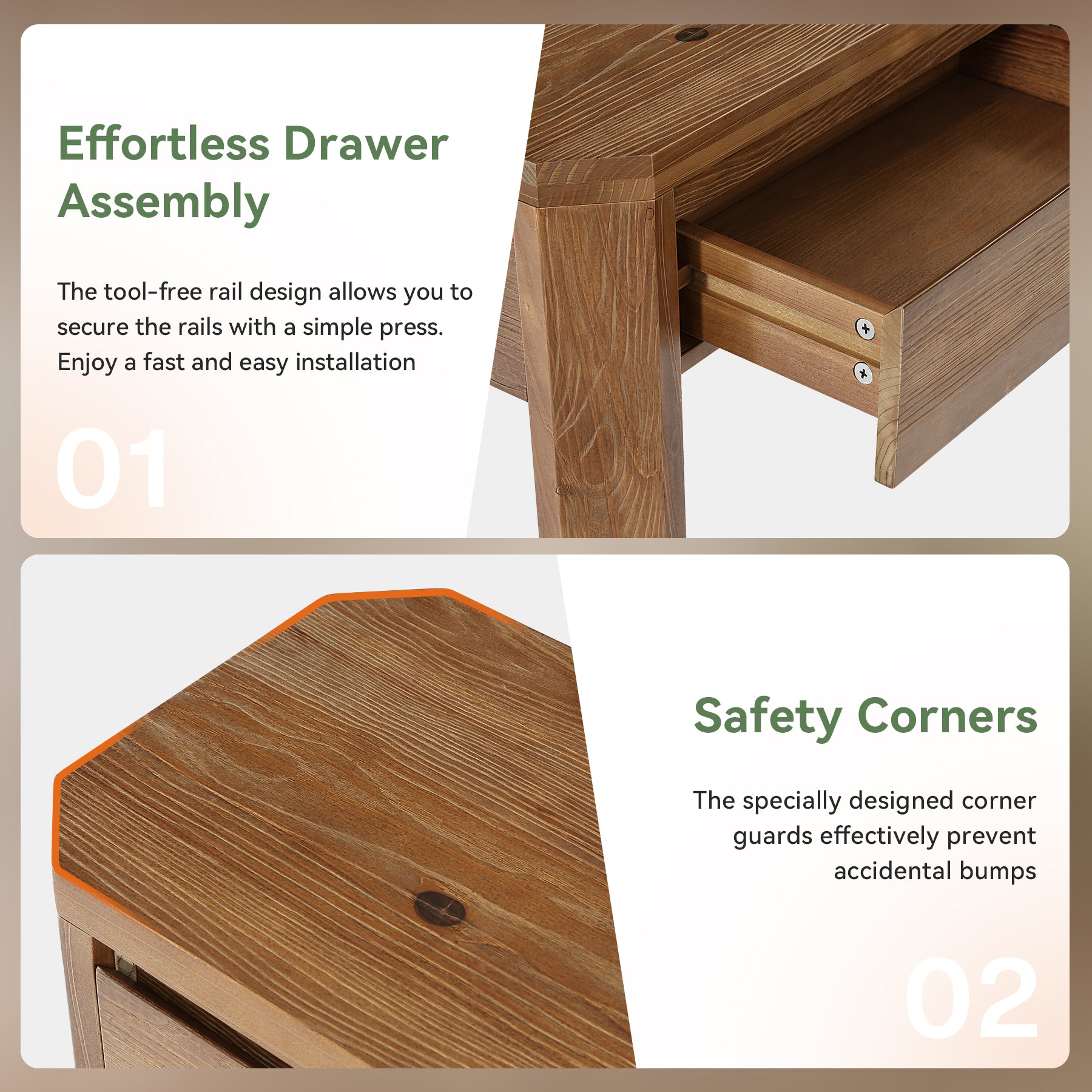 63" Solid Wood Console Table, Farmhouse Entryway Table with 3 Drawers