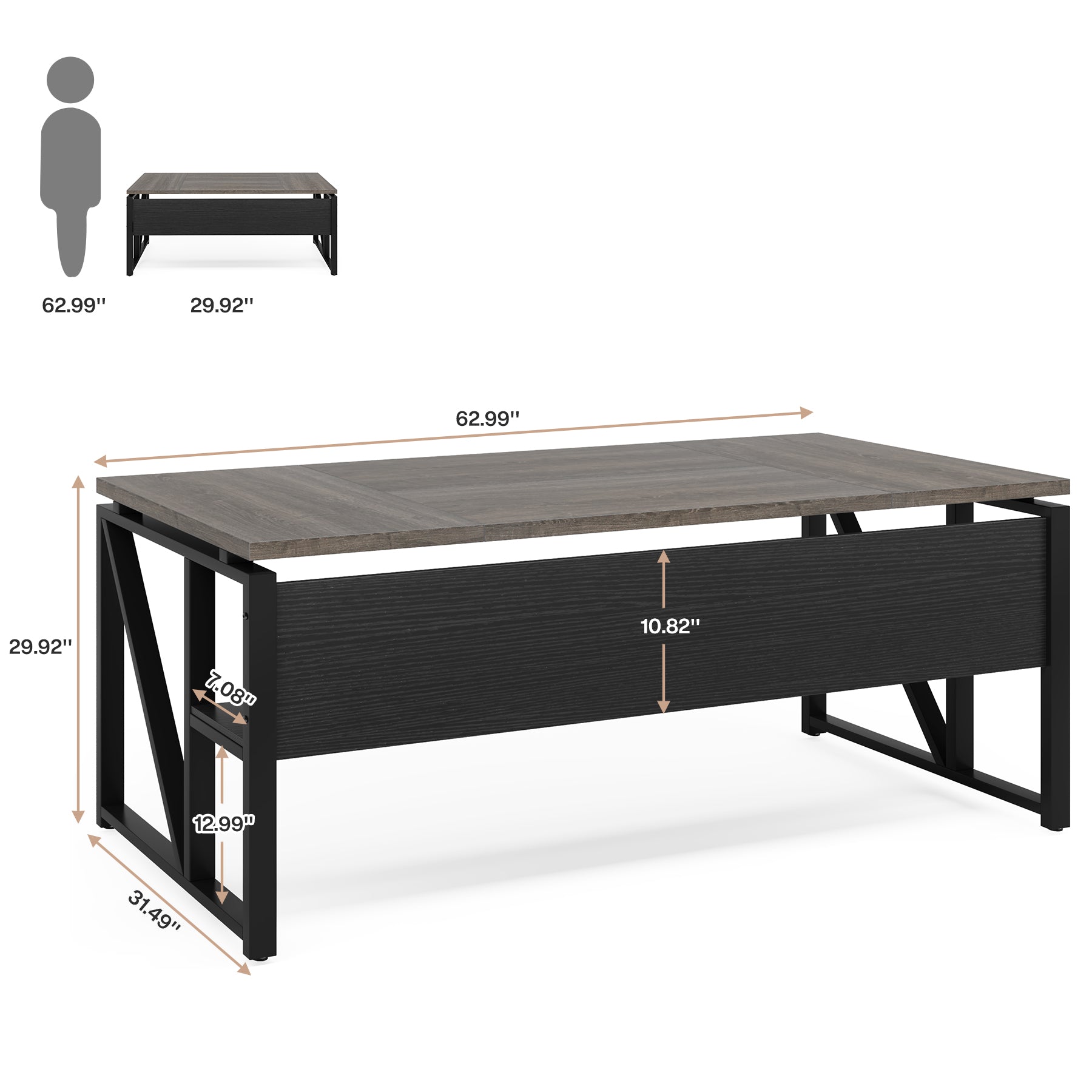 55" /63" Computer Desk Writing Table with Bottom Storage Shelf Tribesigns