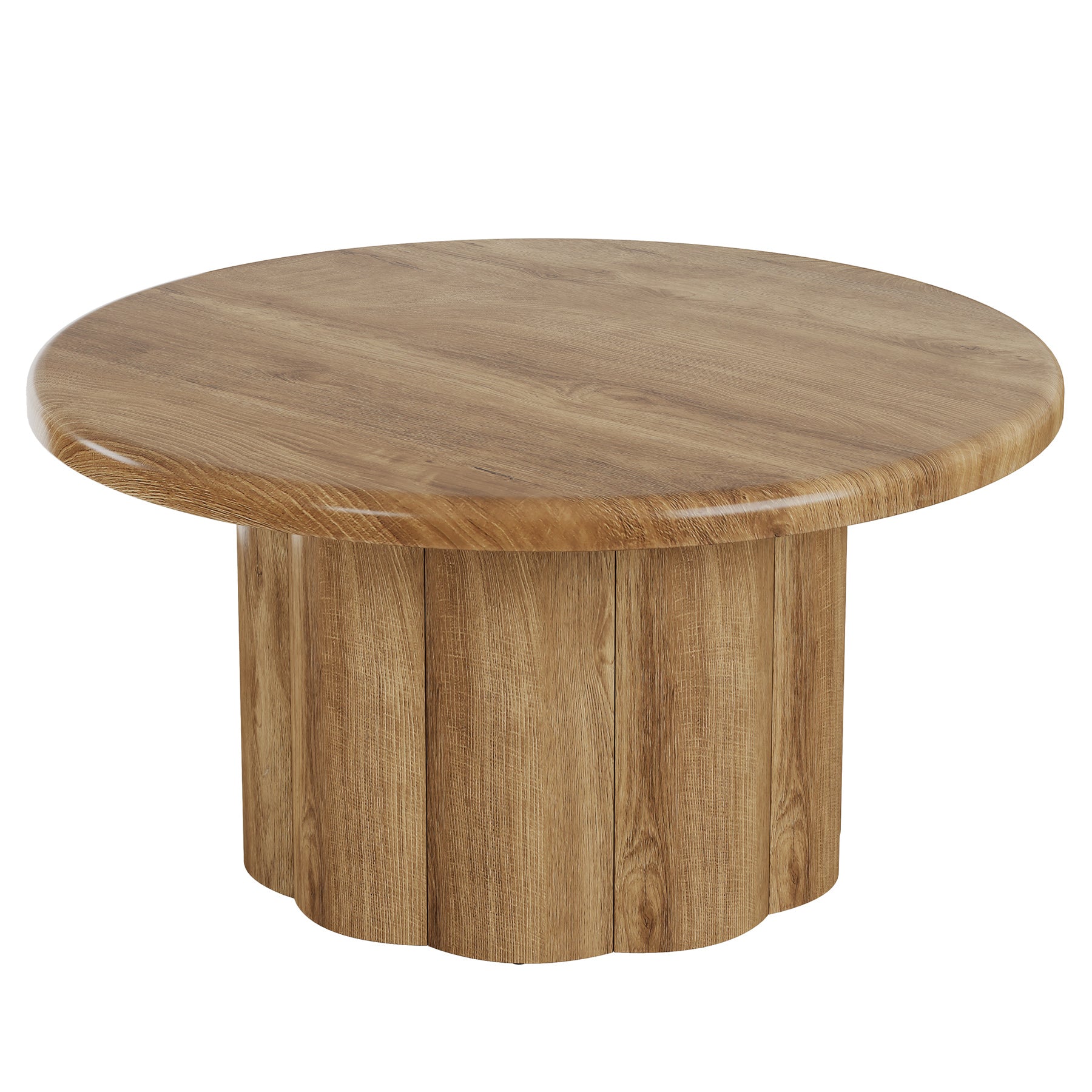 31.5" Round Coffee Table, Farmhouse Center Table with Fluted Drum Base