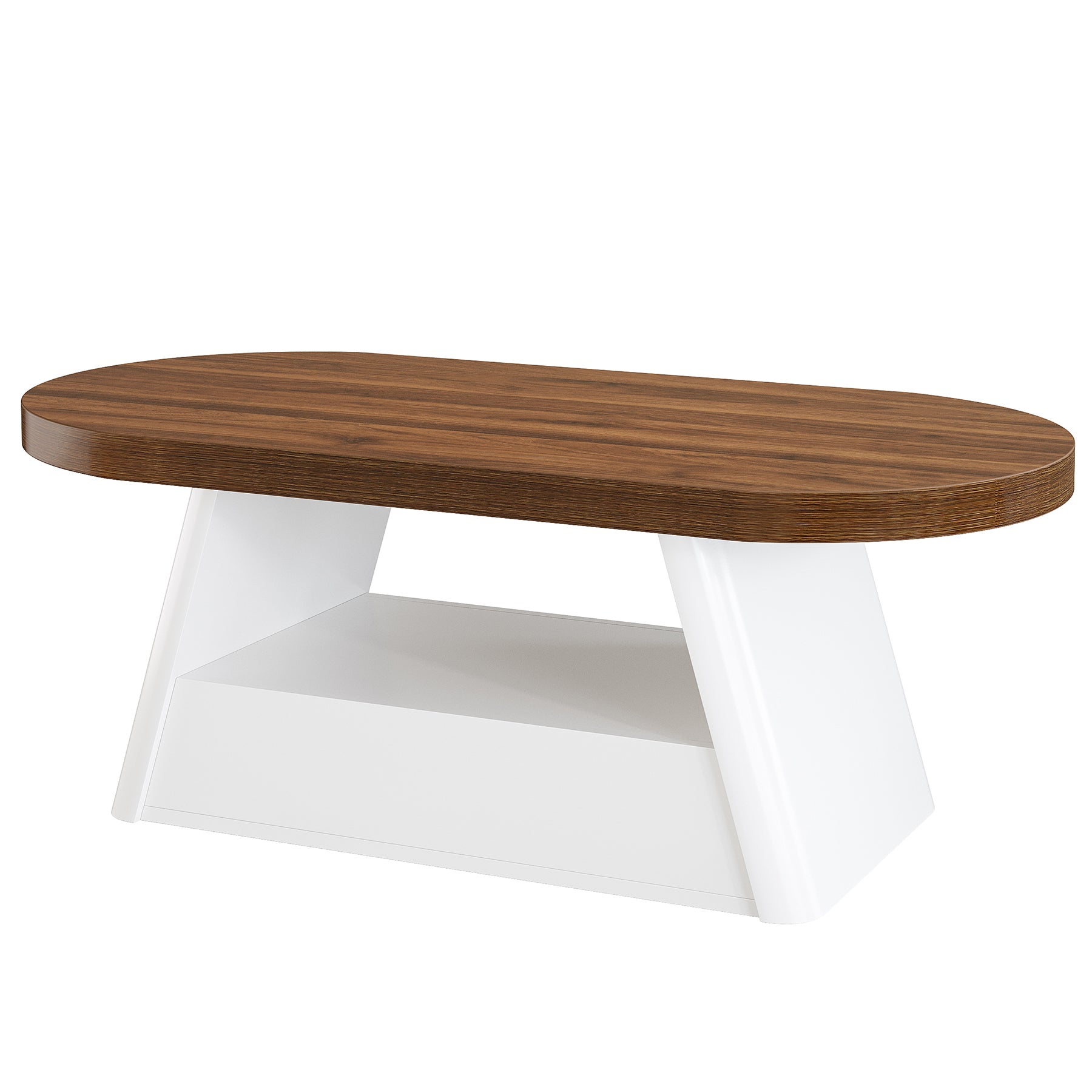 47" Oval Coffee Table, Modern Center Tea Table with 2-Tier Storage