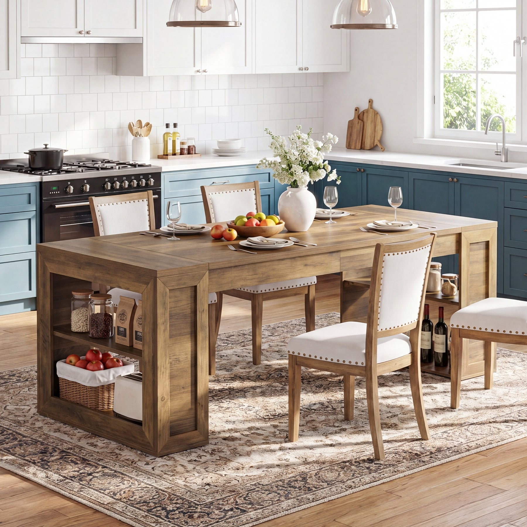 Tribesigns 70.8-Inch Dining Table, 6-Person Kitchen Table with Shelves
