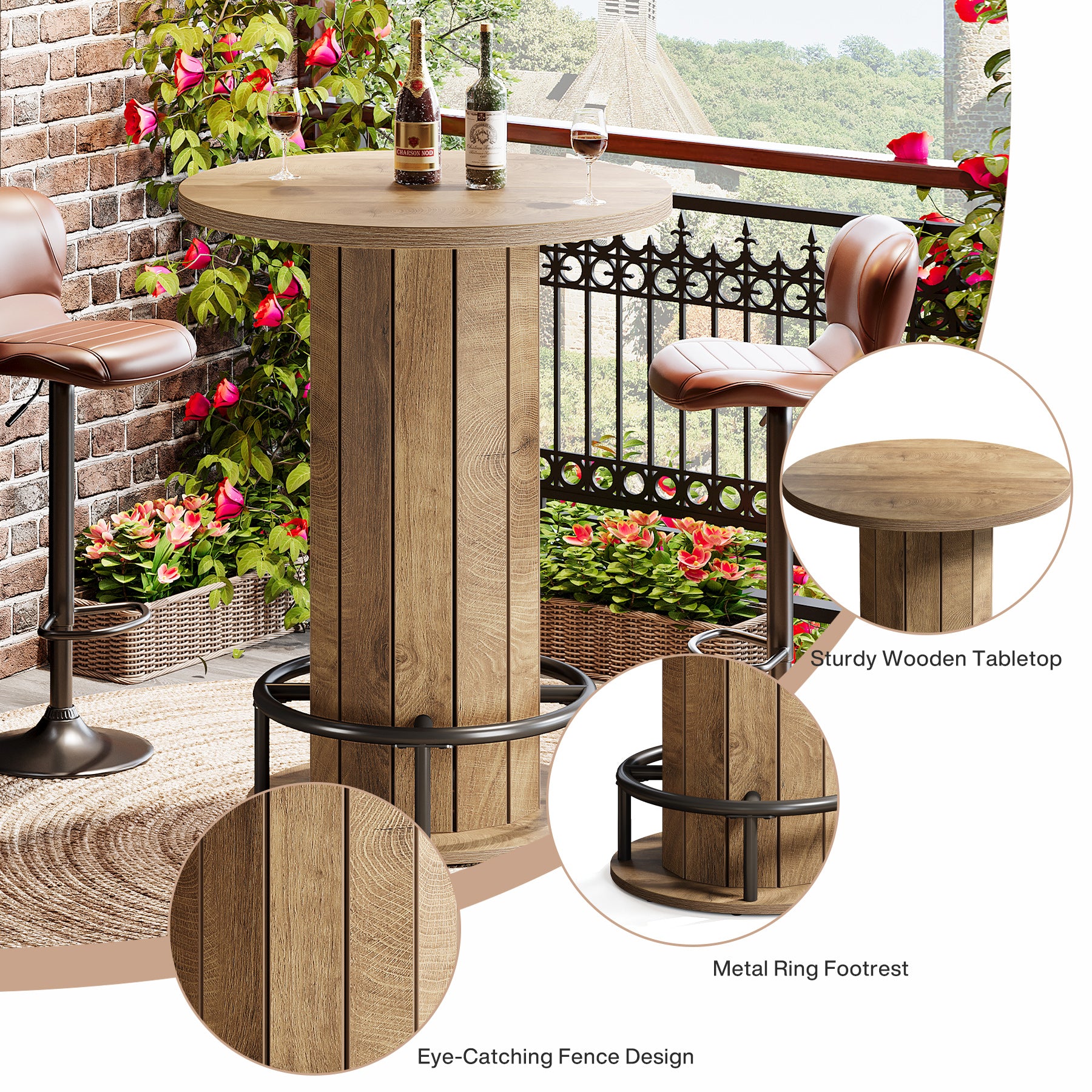 31" Bar Table, Round Bistro Pub Table with Footrest for Dining Coffee Cocktail(Only Table)