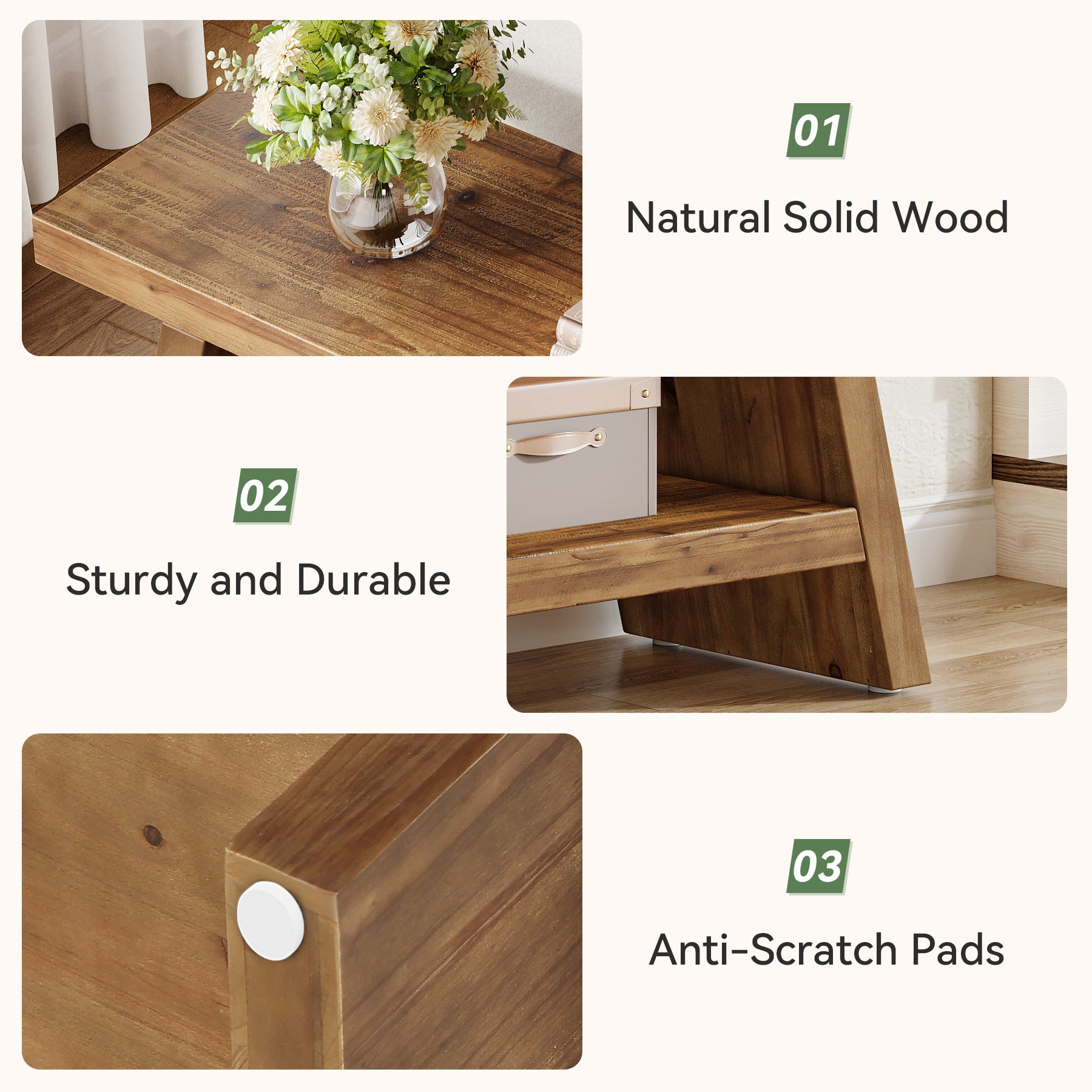 2-Tier Entryway Bench, Solid Wood Shoe Bench with Open Shelves