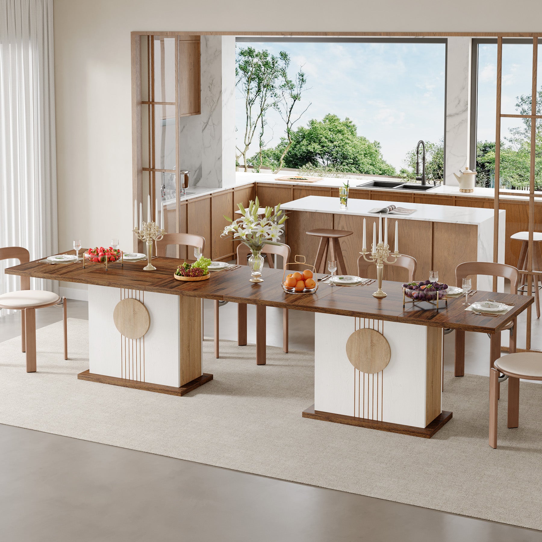 55" Rectangular Dining Table for 4–6 People, Farmhouse Wood Kitchen Table