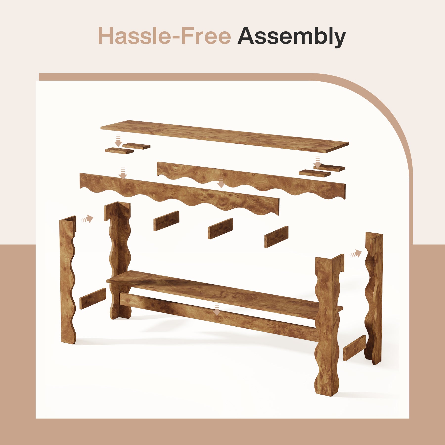 63" Console Table, 2-Tier Narrow Sofa Table with Storage and Scalloped Curves