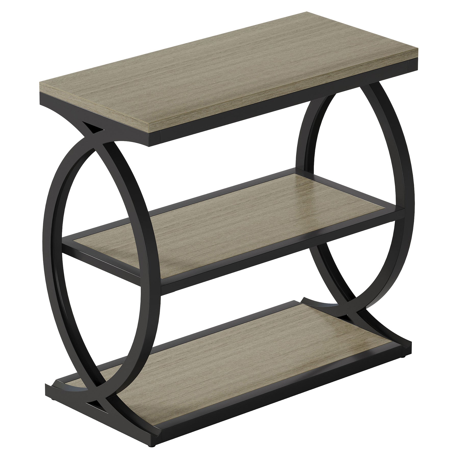 23.6" End Table, Narrow 3-Tier Side Table with Oval Metal Frame