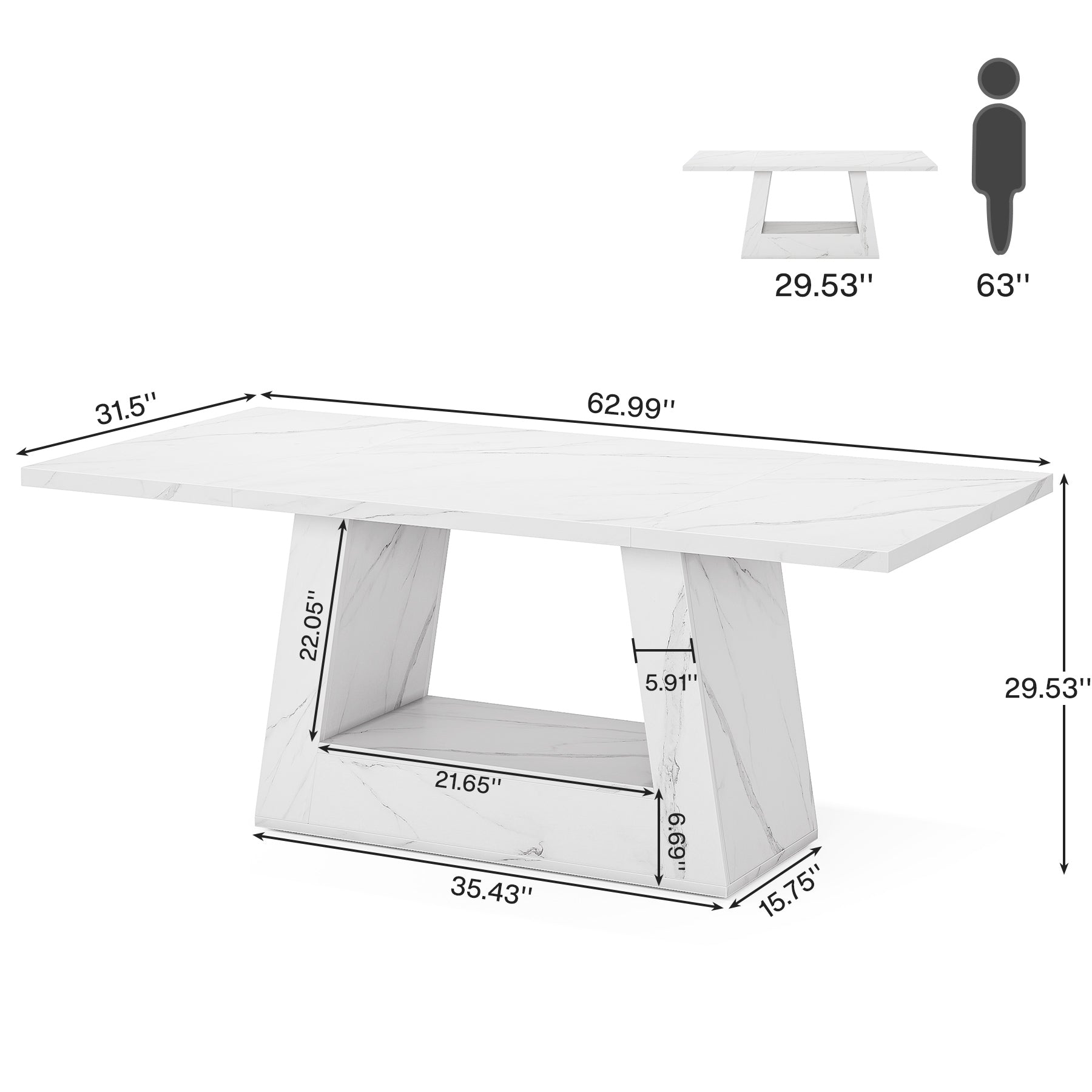 Faux Marble Dining Table, 63" Kitchen Table for 4 to 6 People Tribesigns