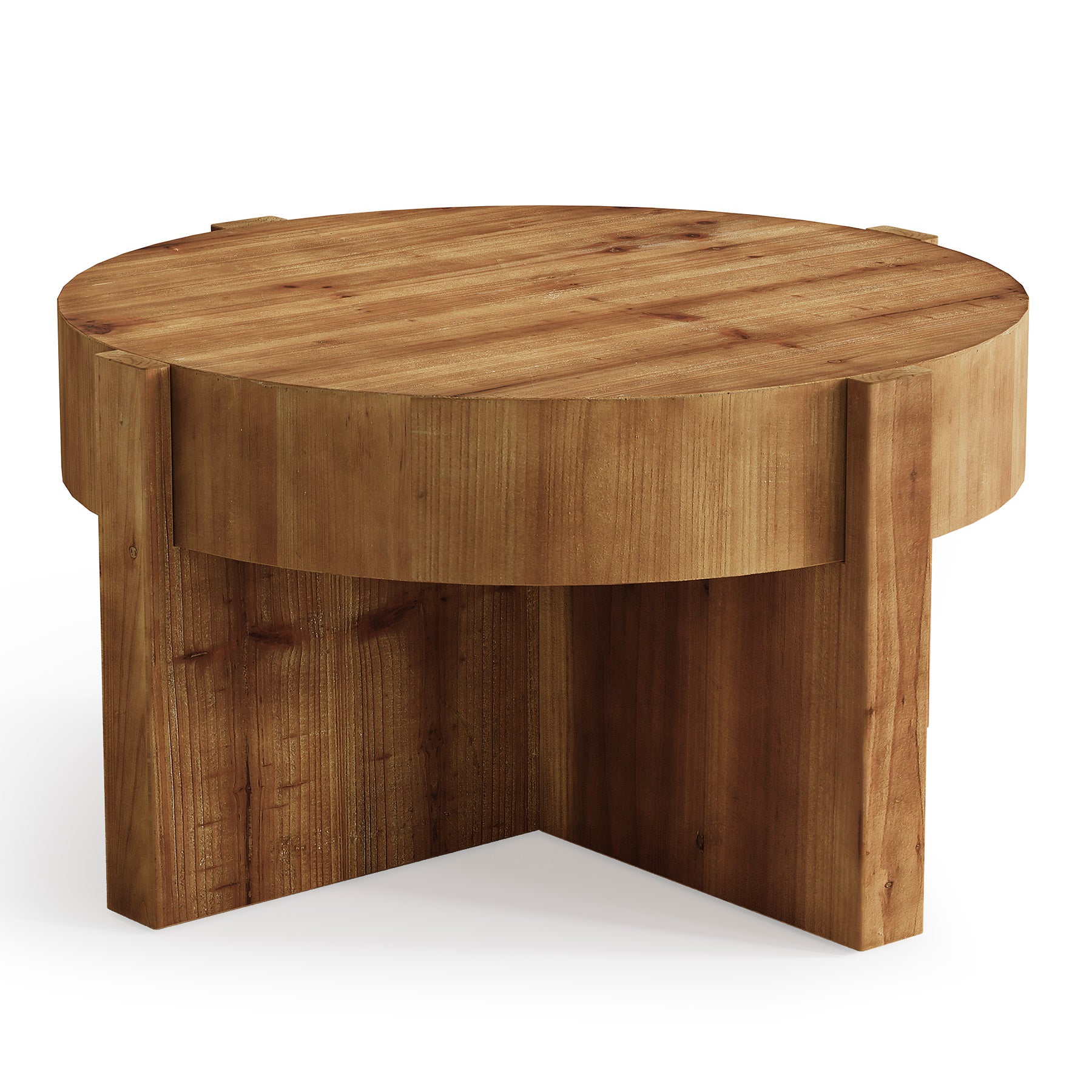 31.5" Round Coffee Table, Solid Wood Center Table with X-Shaped Legs