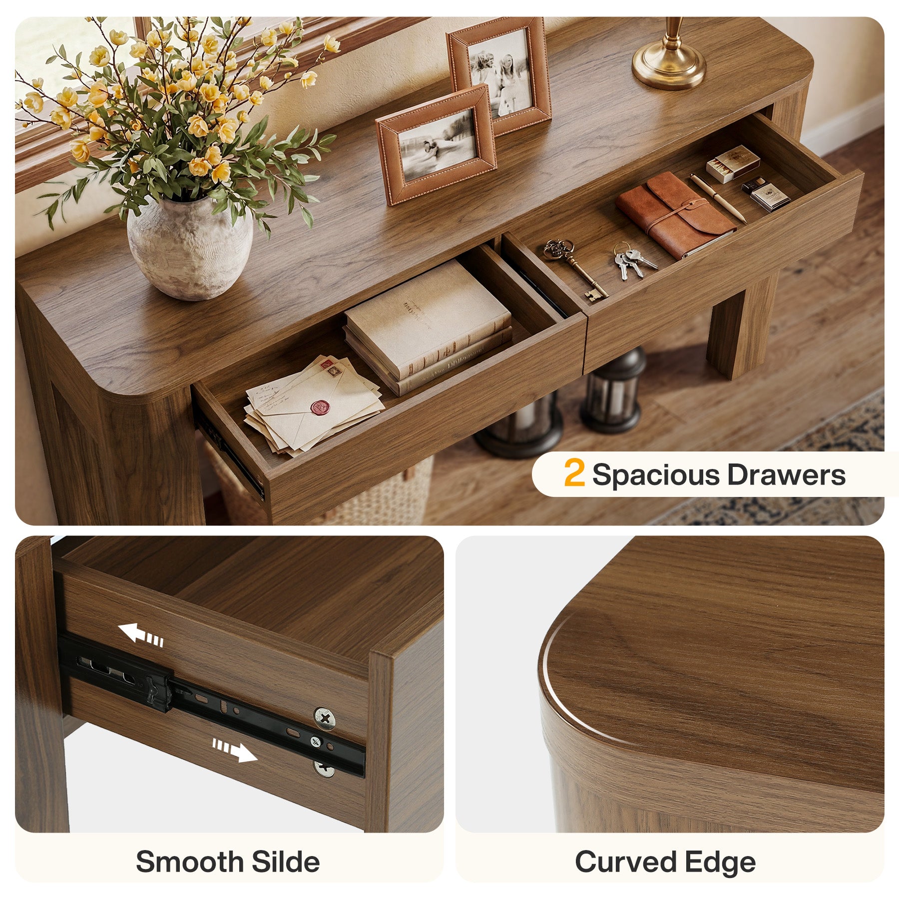 63" Console Table with Drawers, Narrow Entryway & Sofa Table with Storage for Behind Couch