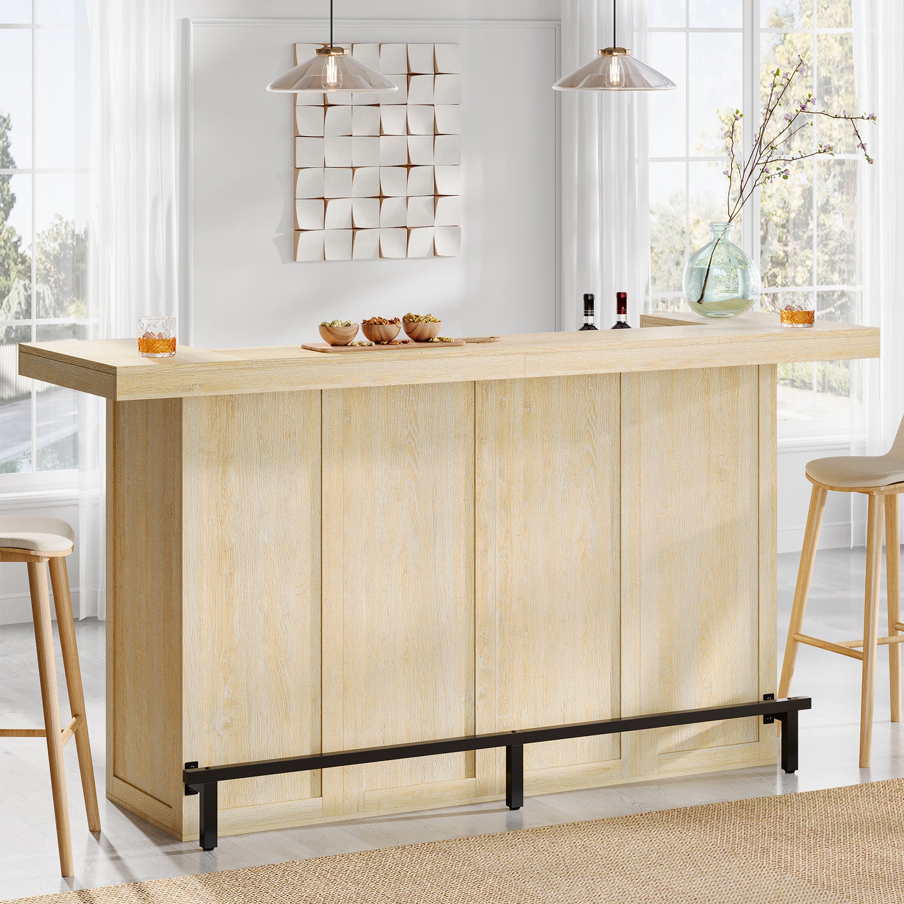 70.9" Bar Table, Modern Liquor Cabinet with 4-Tier Storage Shelves