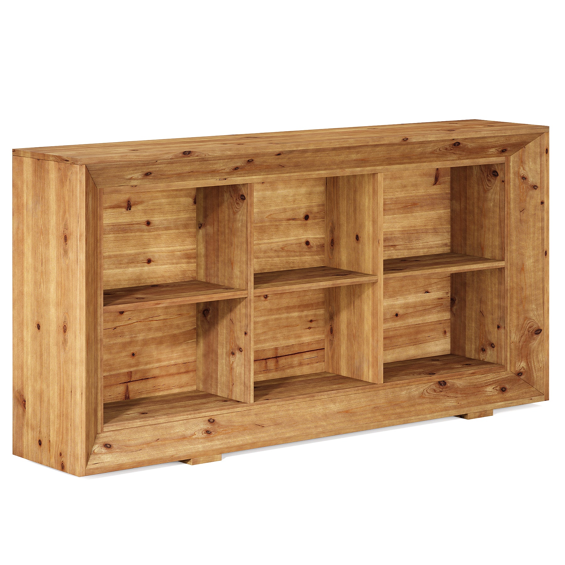 63" Solid Wood Console Table, Farmhouse Entryway Table with 6 Storage Cubes