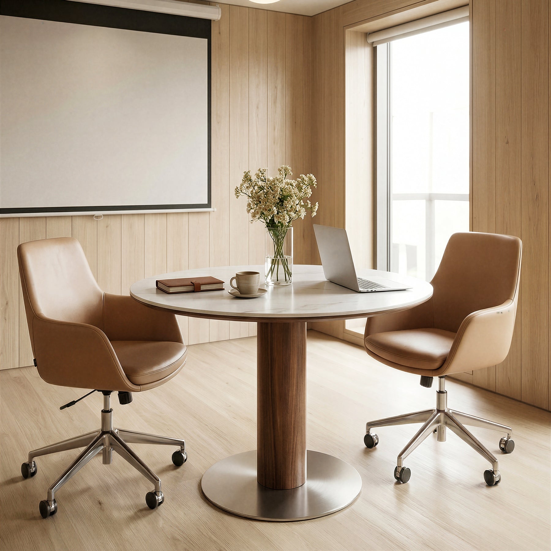 31.5" Round Conference Table, Small Wood Meeting Room Table for 2-4 People