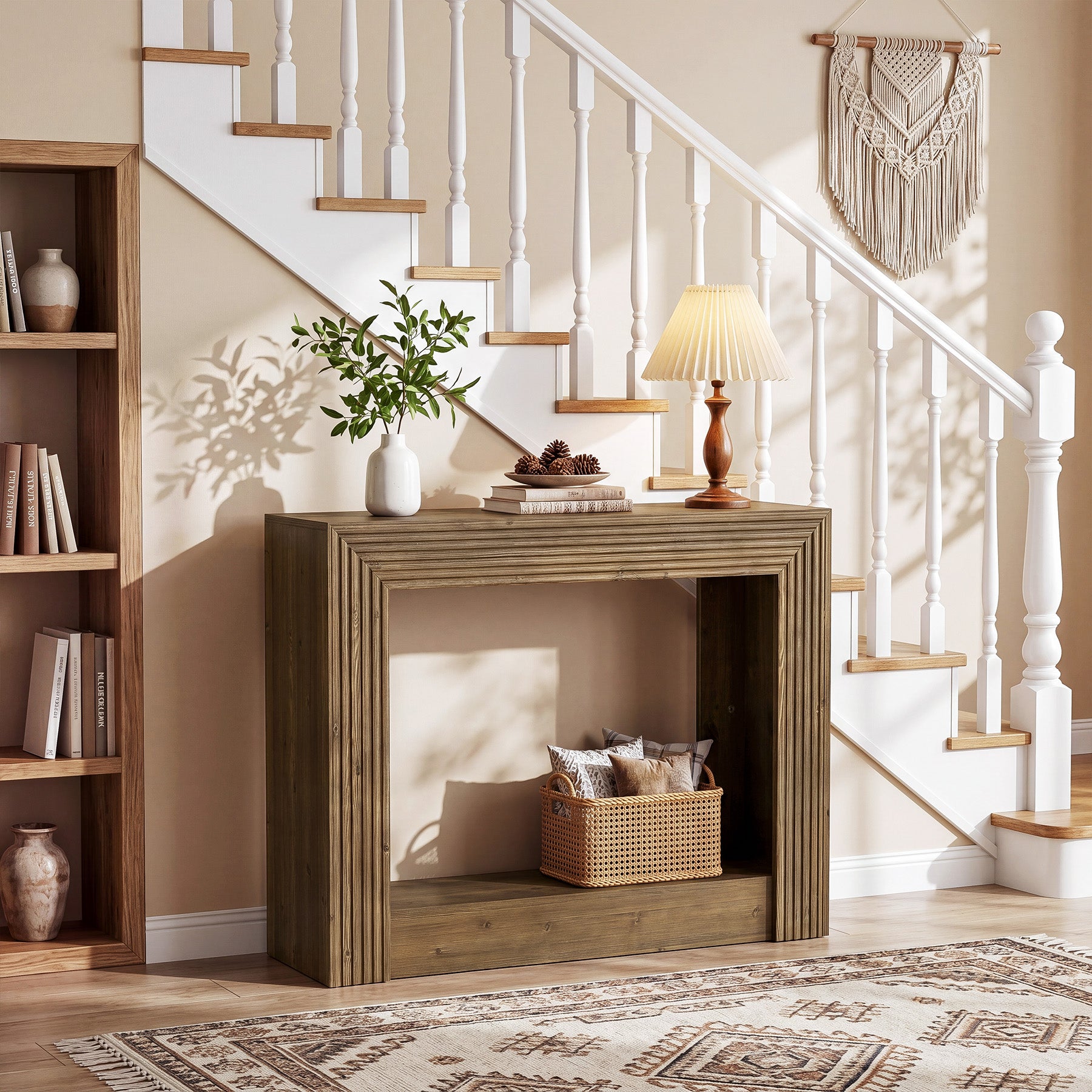 41" Farmhouse Console Table with Storage, Narrow 2-Tier Sofa Table for Entryway or Behind Couch