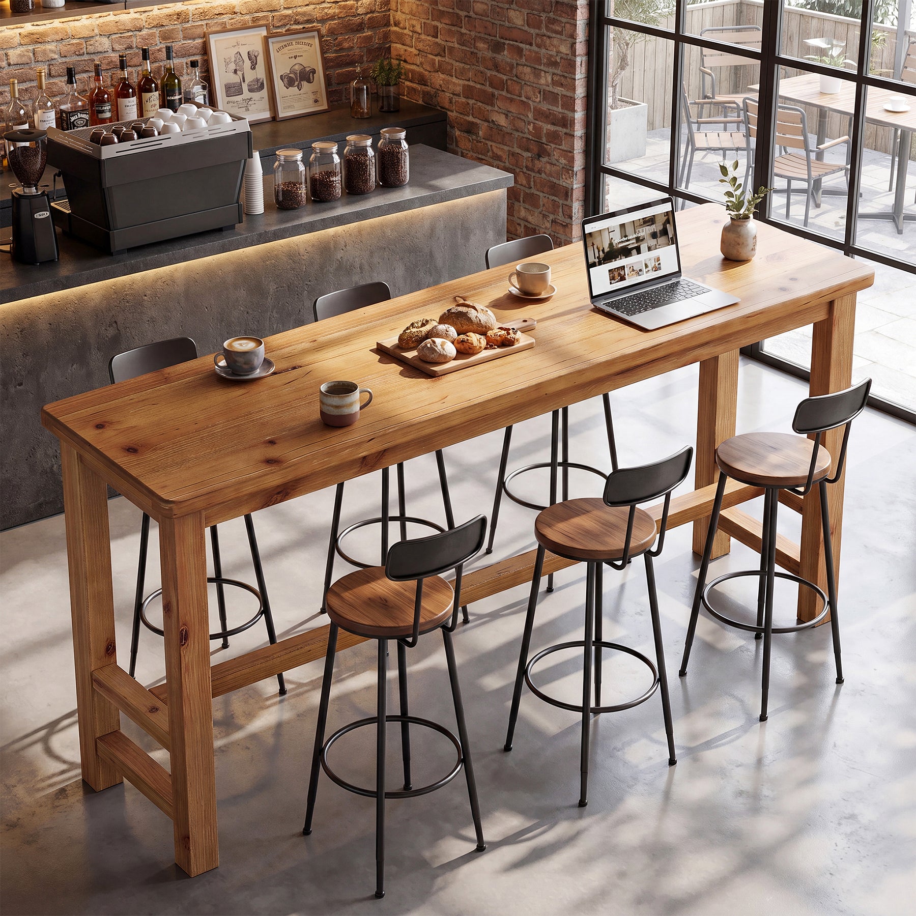 63" Solid Wood Bar Table, Rectangular Counter Height Pub Table for Home Bar