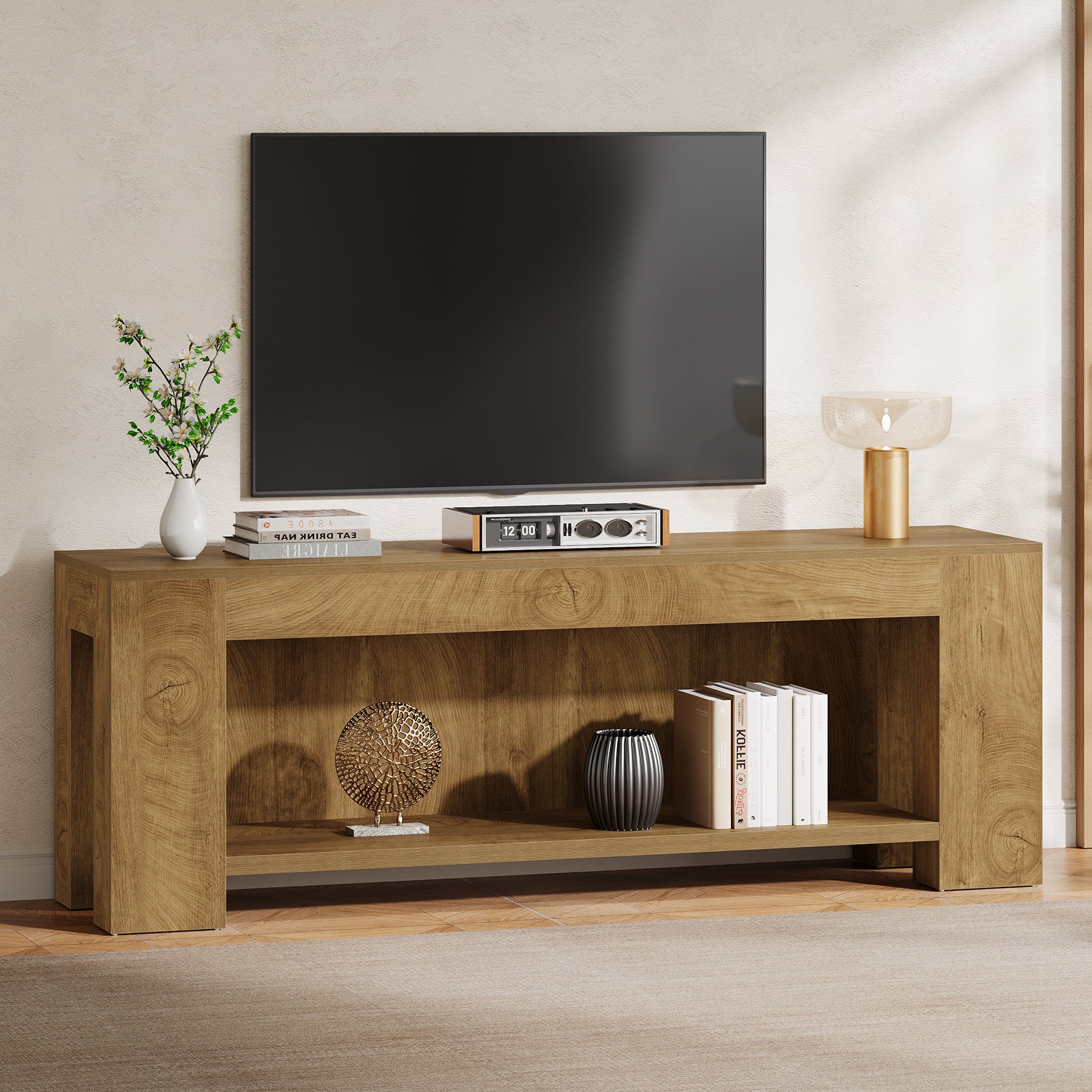 63" TV Stand, Entertainment Center with Open Shelves for Up to 75" TVs