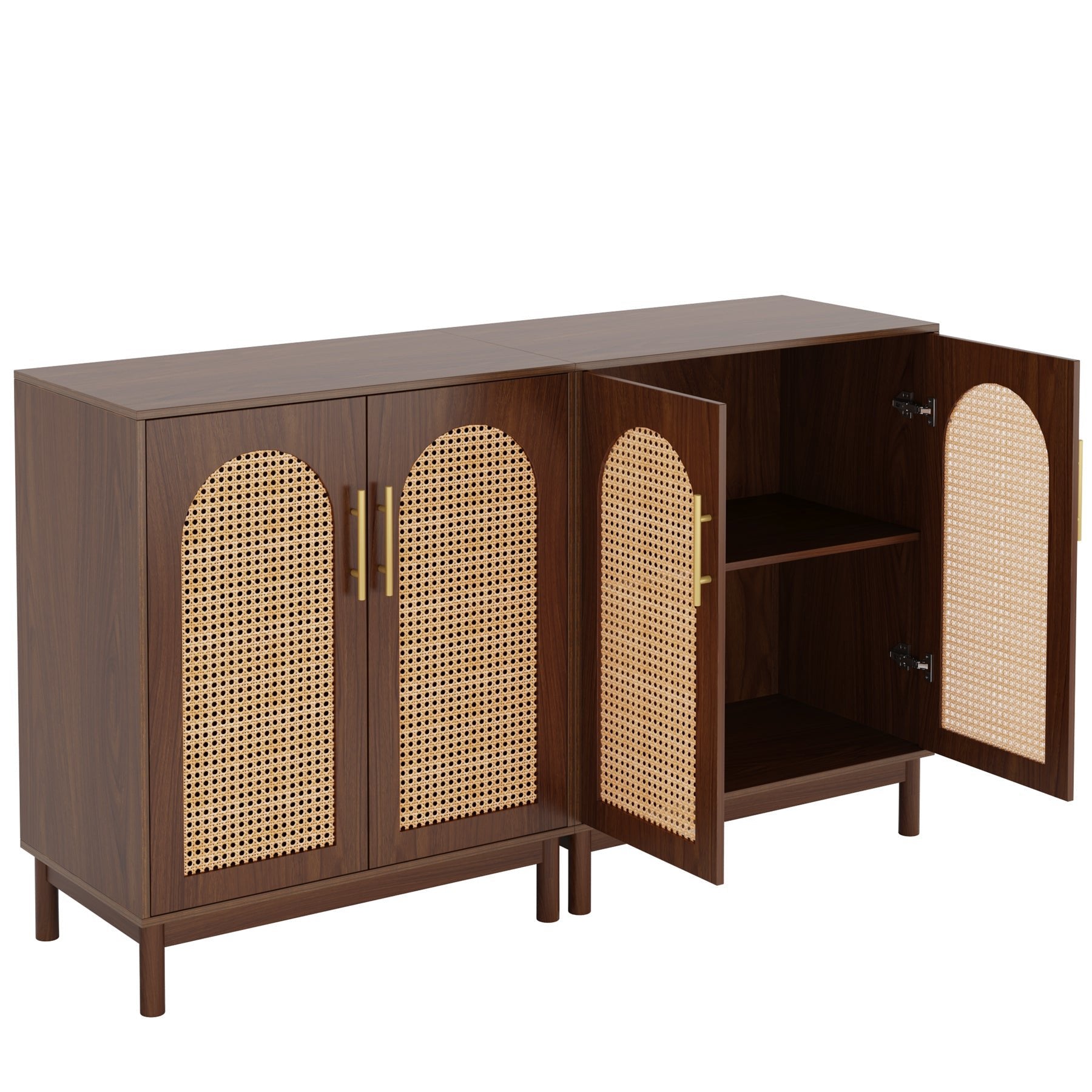 Sideboard Buffet Set of 2, Accent Rattan Storage Cabinet with Doors