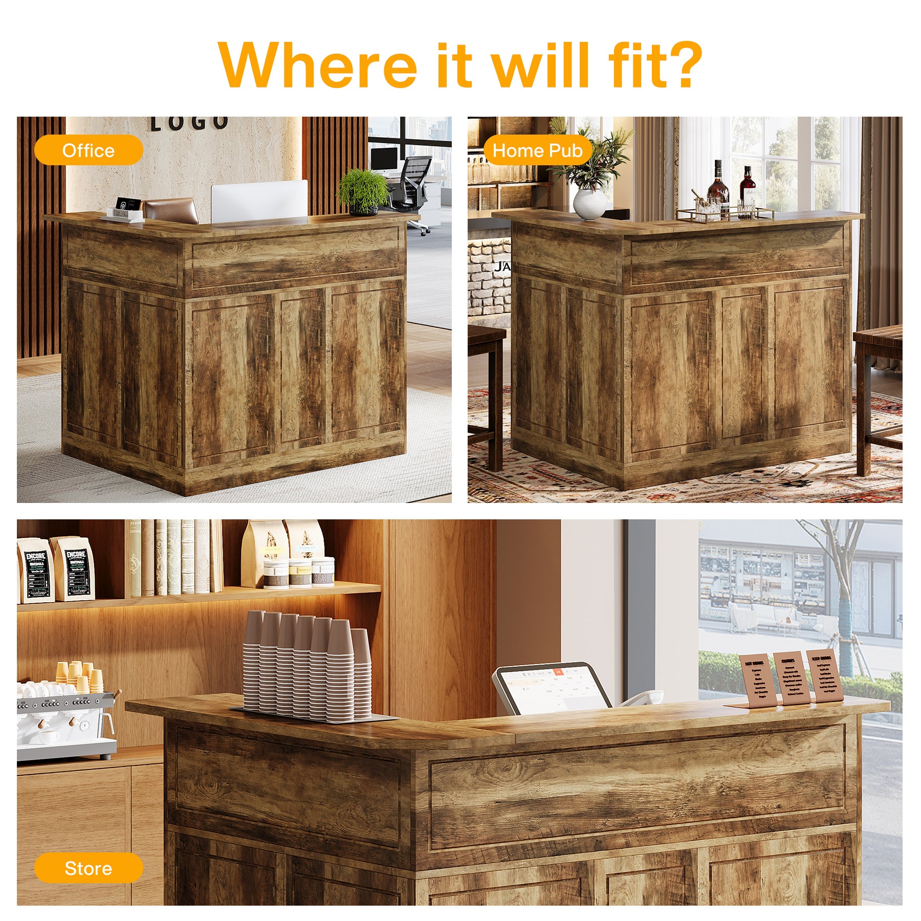 L-Shaped Reception Desk with Storage Shelves, Modern Front Desk for Small Office or Salon