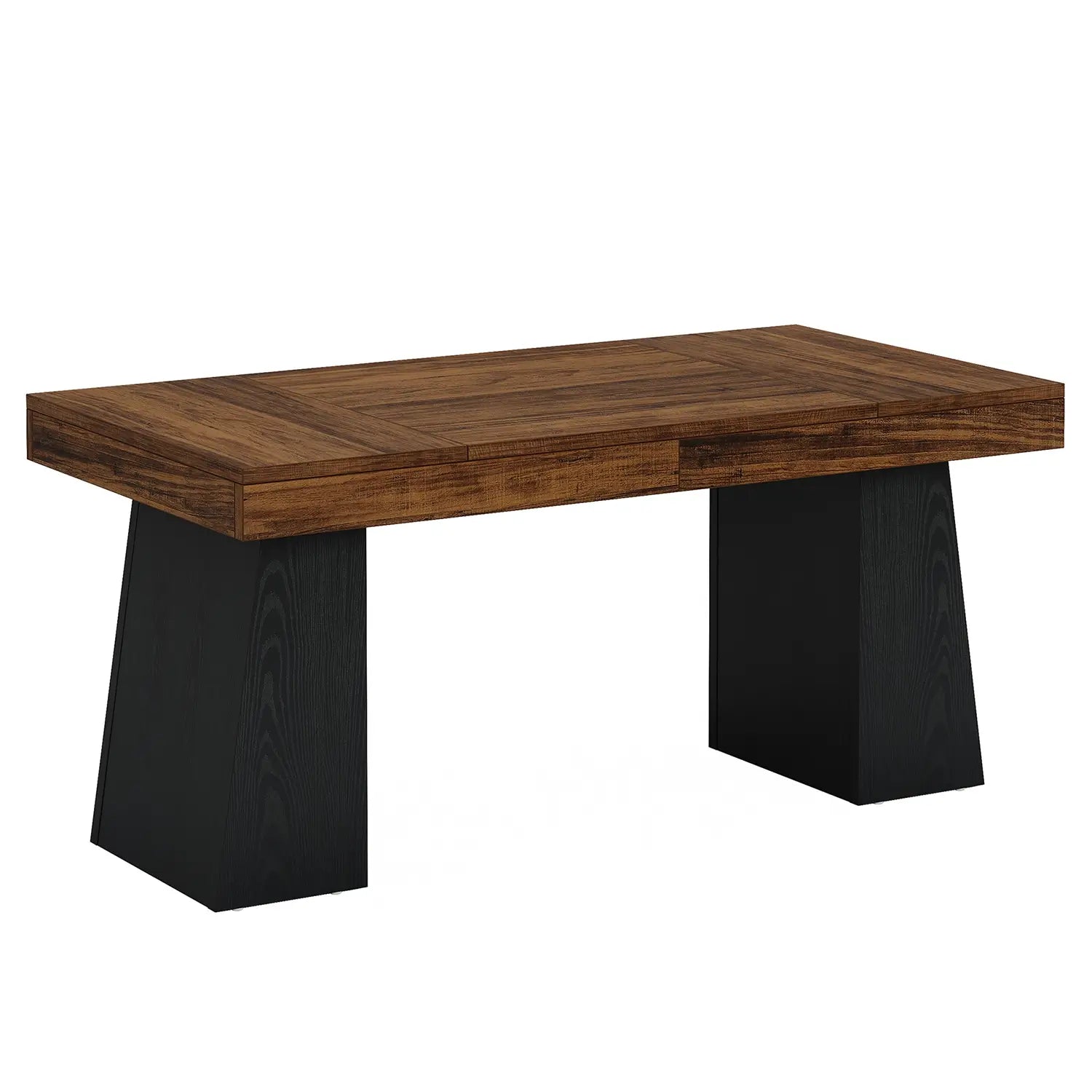 55" Executive Desk with Double Trapezoid Base, Modern Wooden Computer Desk for Home Office