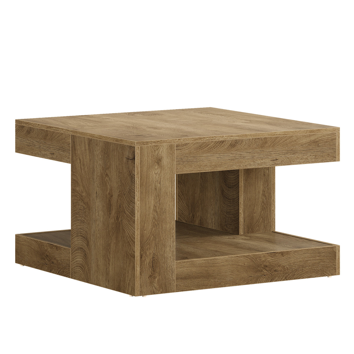 31.5" Square Coffee Table with Storage, 2-Tier Farmhouse Living Room Center Table