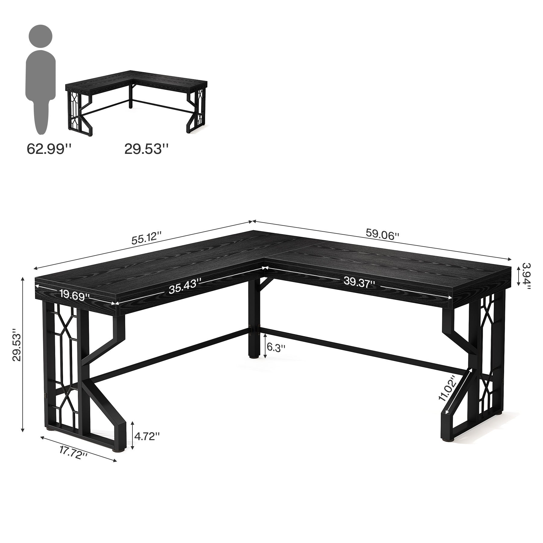 L-Shaped Desk, Modern Corner Computer Desk Gaming Table for Home Office