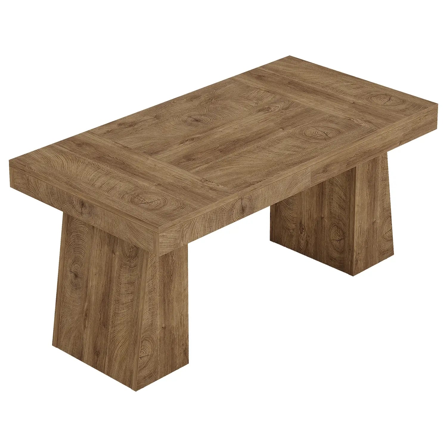 55" Executive Office Desk with Double Trapezoid Base, Modern Wooden Computer Desk for Home Office#Color_Light Brown