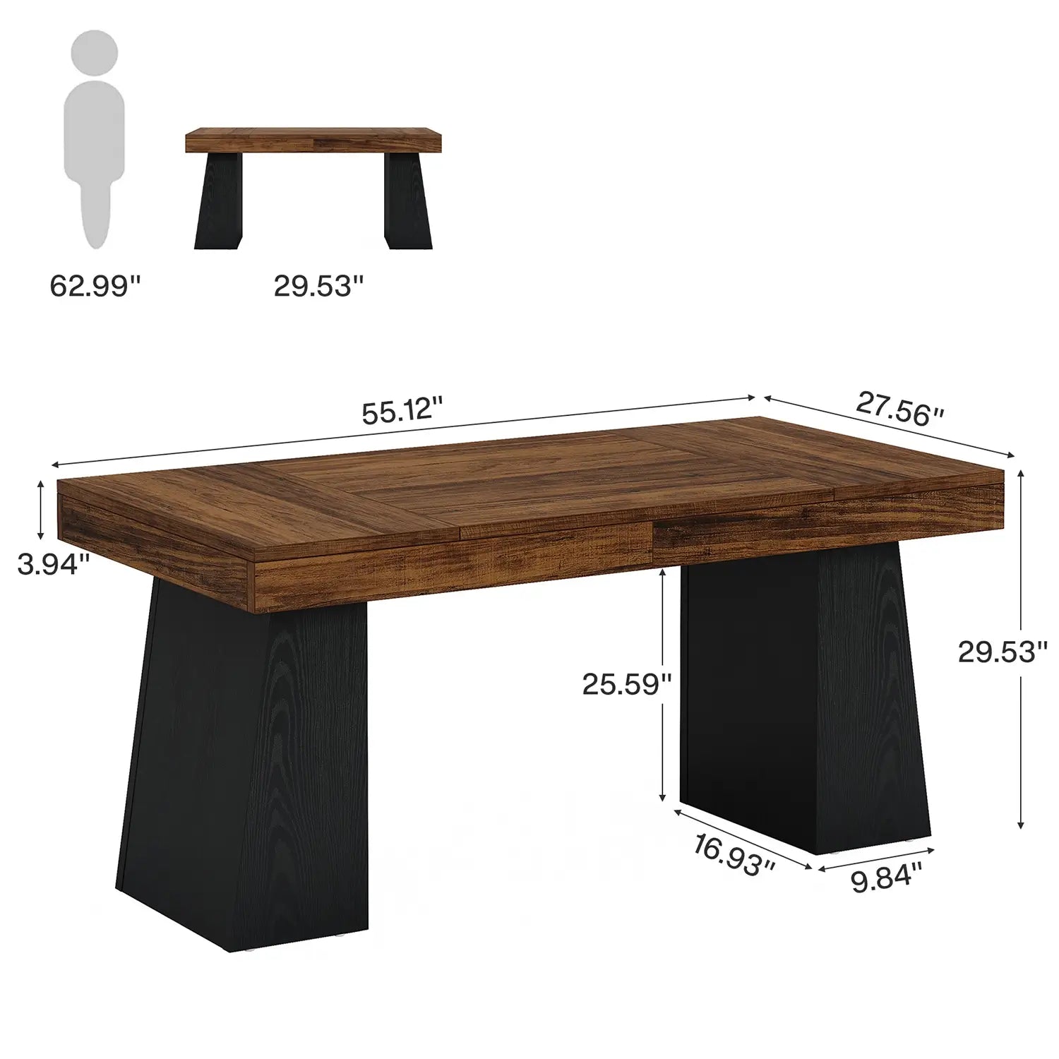 55" Executive Desk with Double Trapezoid Base, Modern Wooden Computer Desk for Home Office