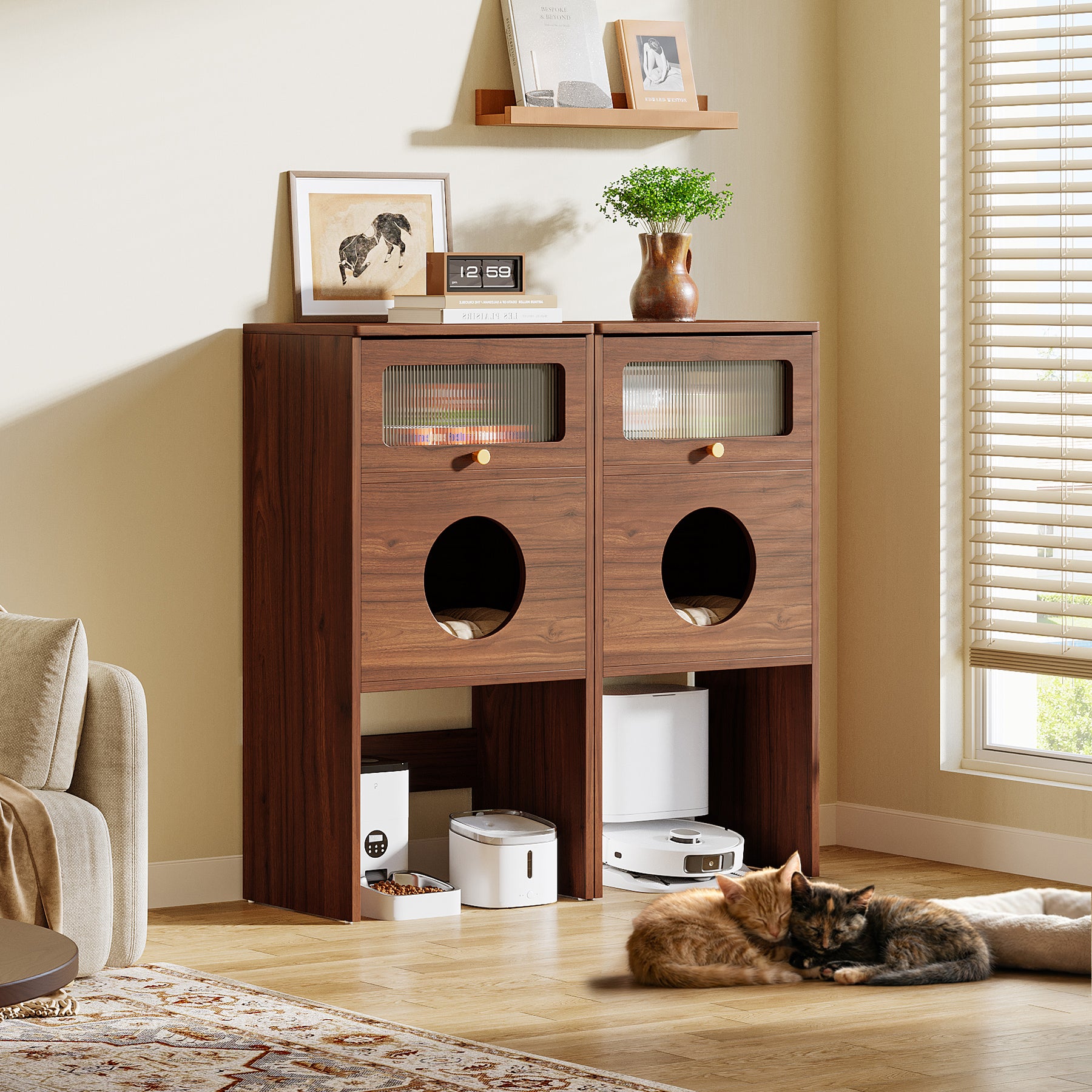 Cat Litter Box Enclosure, Modern Kitty House End Table with Acrylic Door