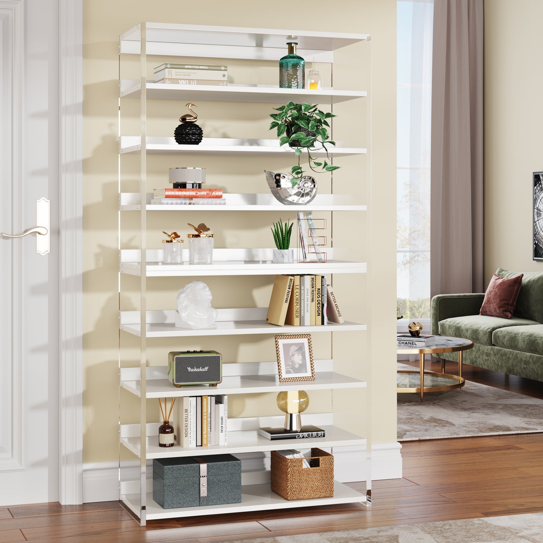 8 - Tier Bookshelf, Acrylic Bookcase Storage Display Shelf Tribesigns
