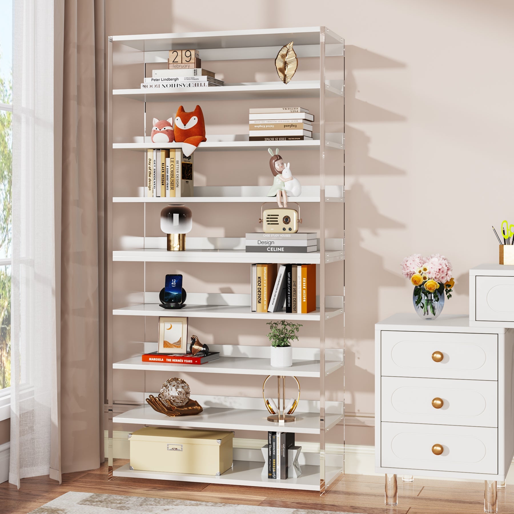 8 - Tier Bookshelf, Acrylic Bookcase Storage Display Shelf Tribesigns