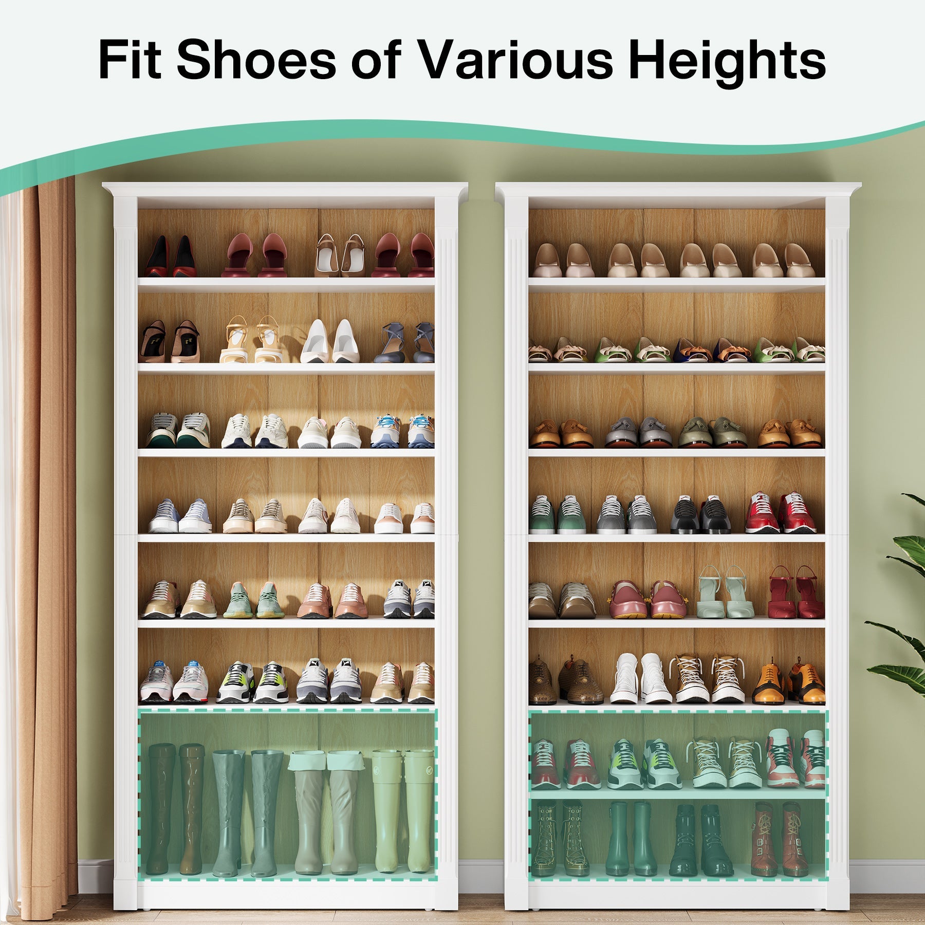 8-Tier Shoe Rack, Wooden Freestanding Shoe Storage Cabinet for 32-40 Pairs Tribesigns