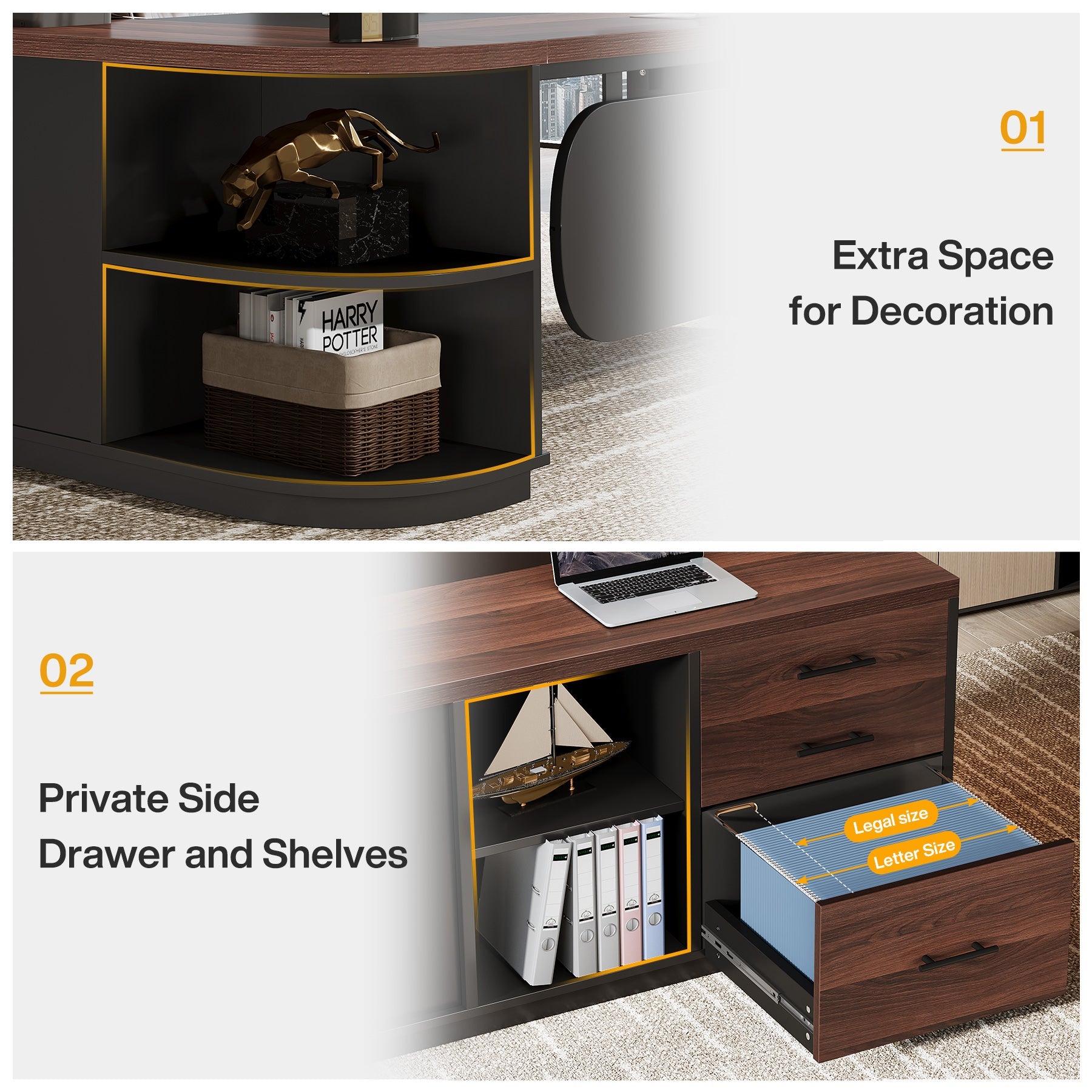 80" Executive Desk, L - Shaped Computer Desk with Storage Drawers Tribesigns