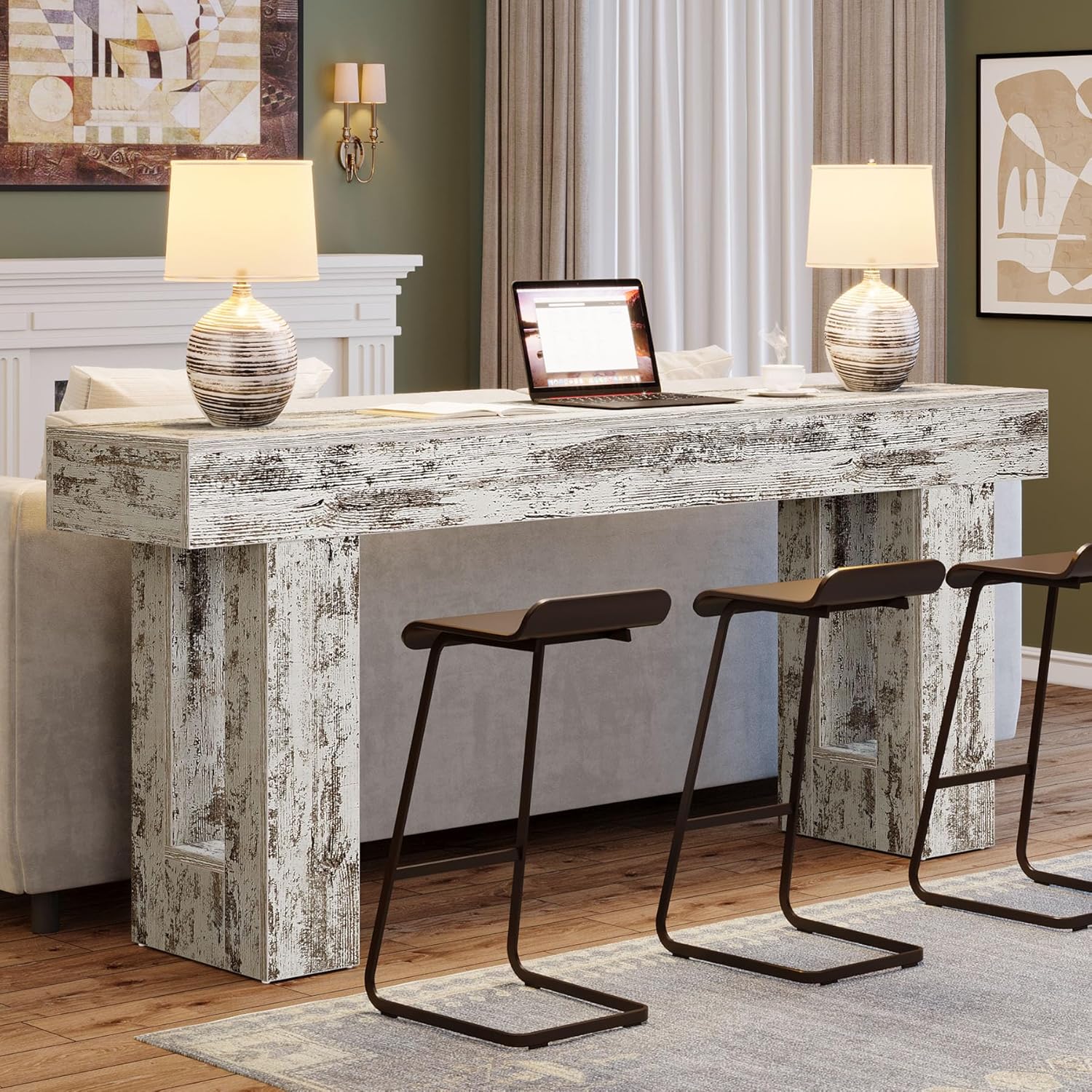 63" Wood Sofa Table, Chunky Console Table for Entryway