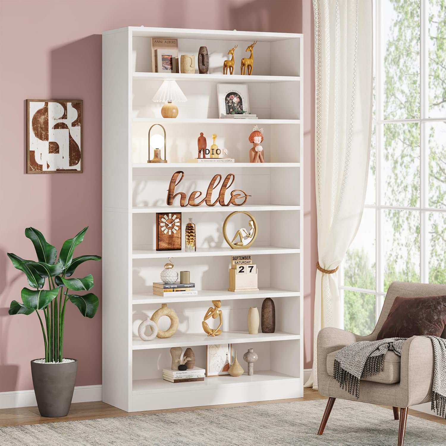 71" Tall 9 Tier Bookshelf with Open Display Shelves