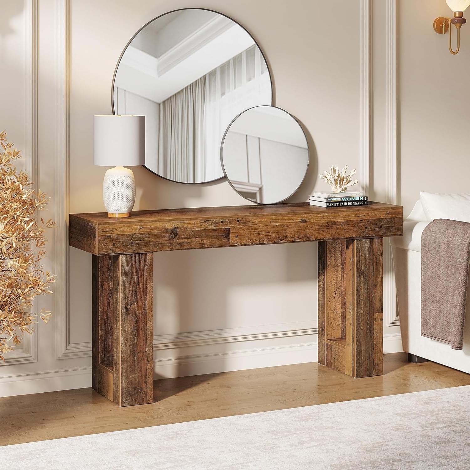 63" Wood Sofa Table, Chunky Console Table for Entryway