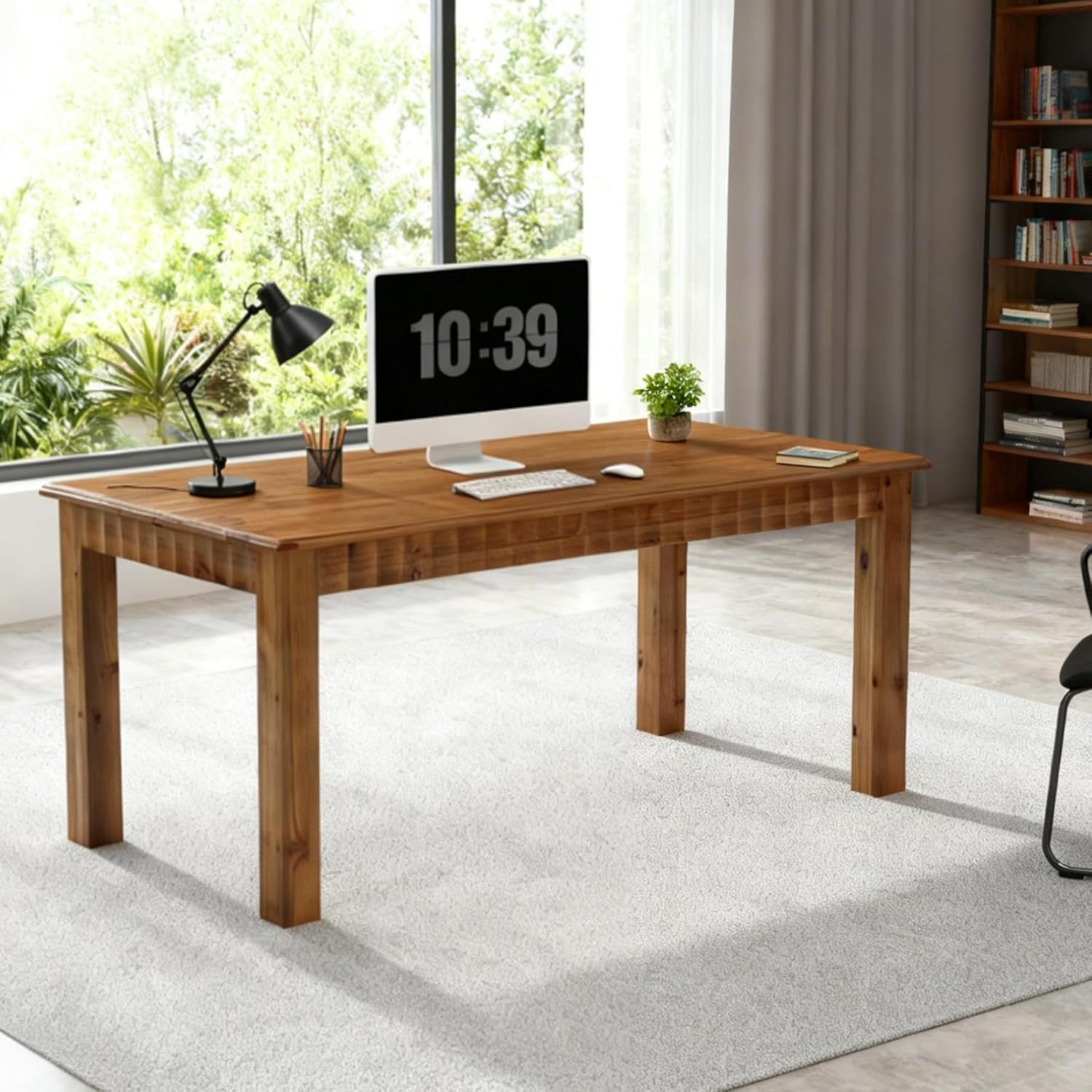 Solid Wood Computer Desk, 63" Home Office Desk with Sturdy Legs