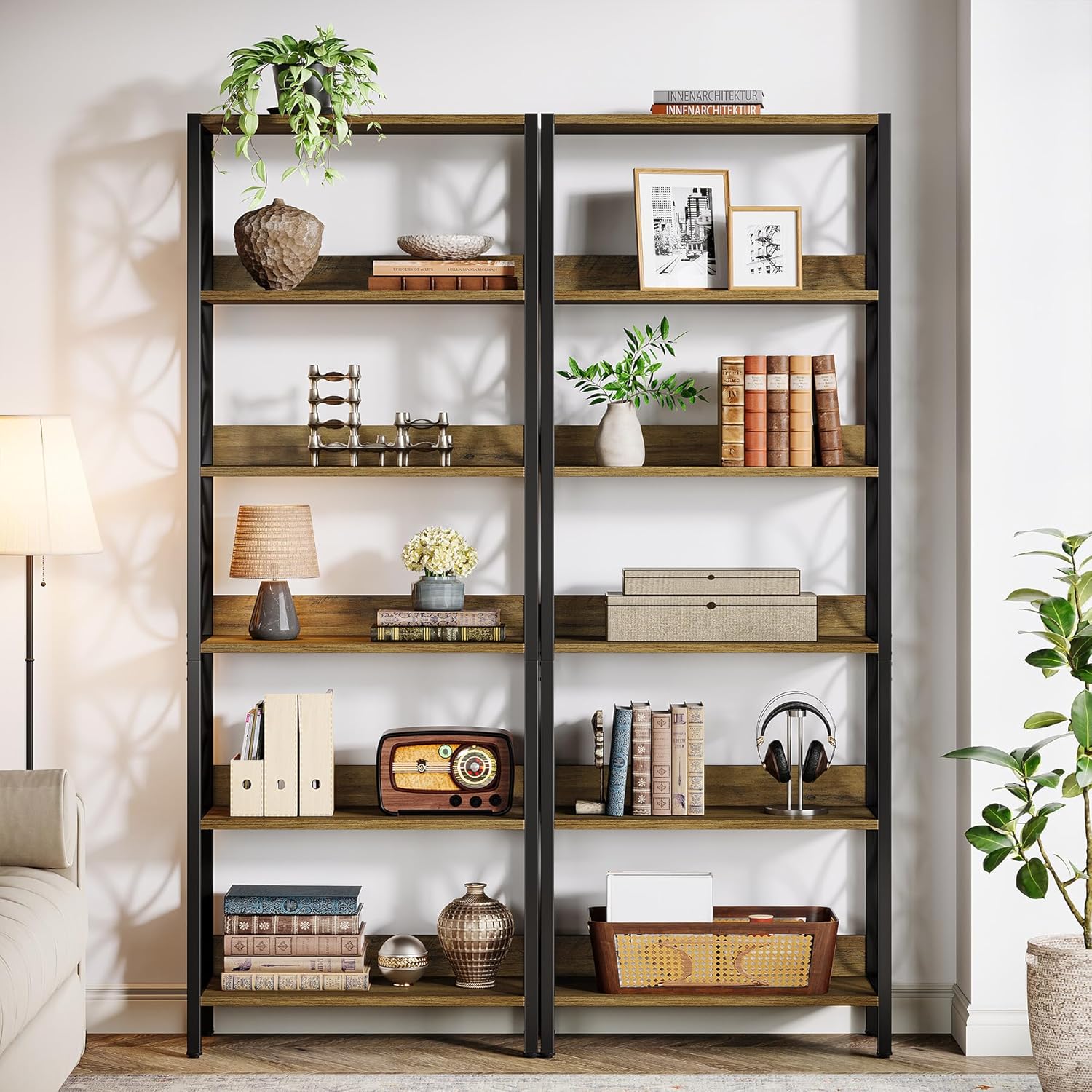 70.8" Bookcase, 6 - Tier Home Office Bookshelf Etagere Display Shelf Tribesigns