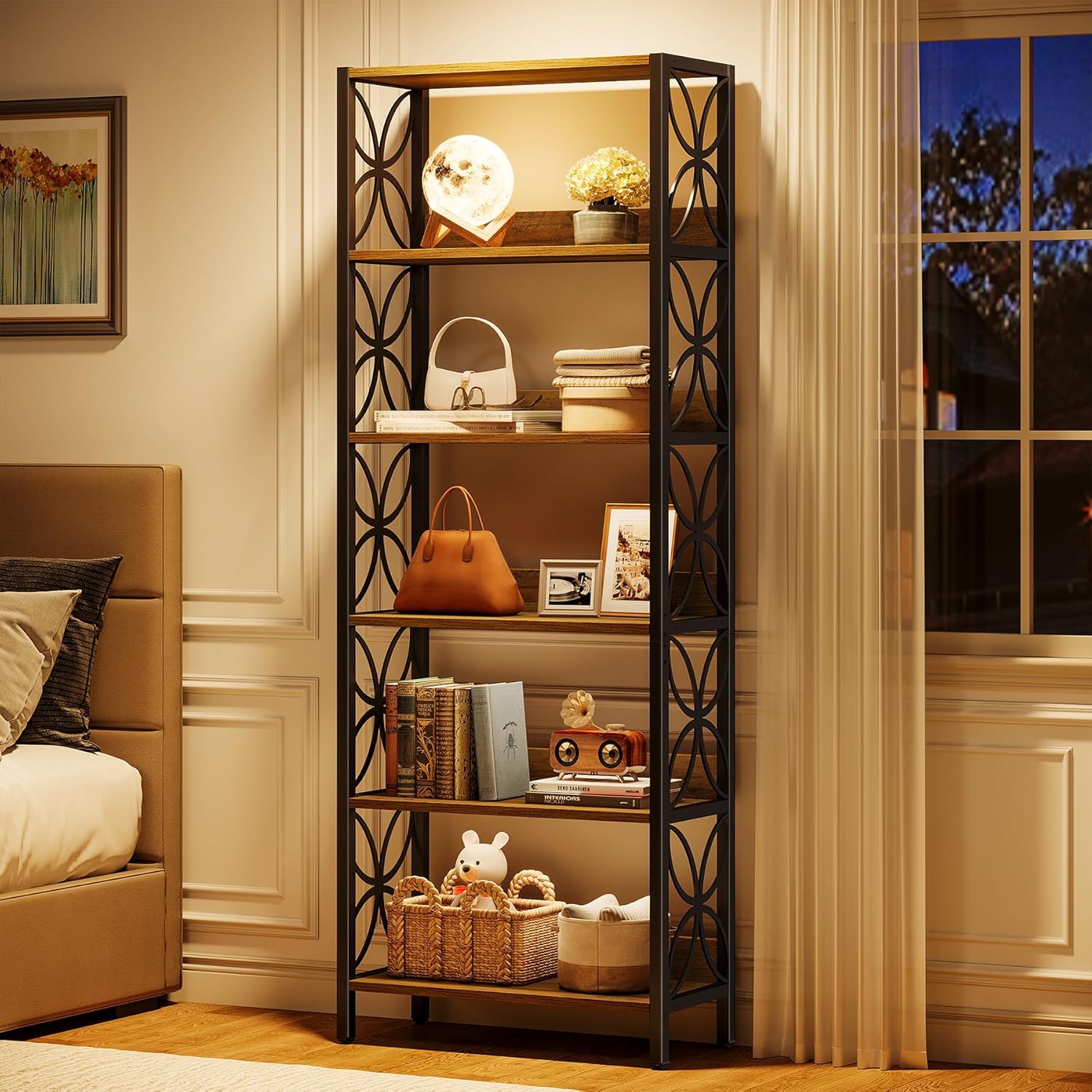 70.8" Bookcase, 6 - Tier Home Office Bookshelf Etagere Display Shelf Tribesigns