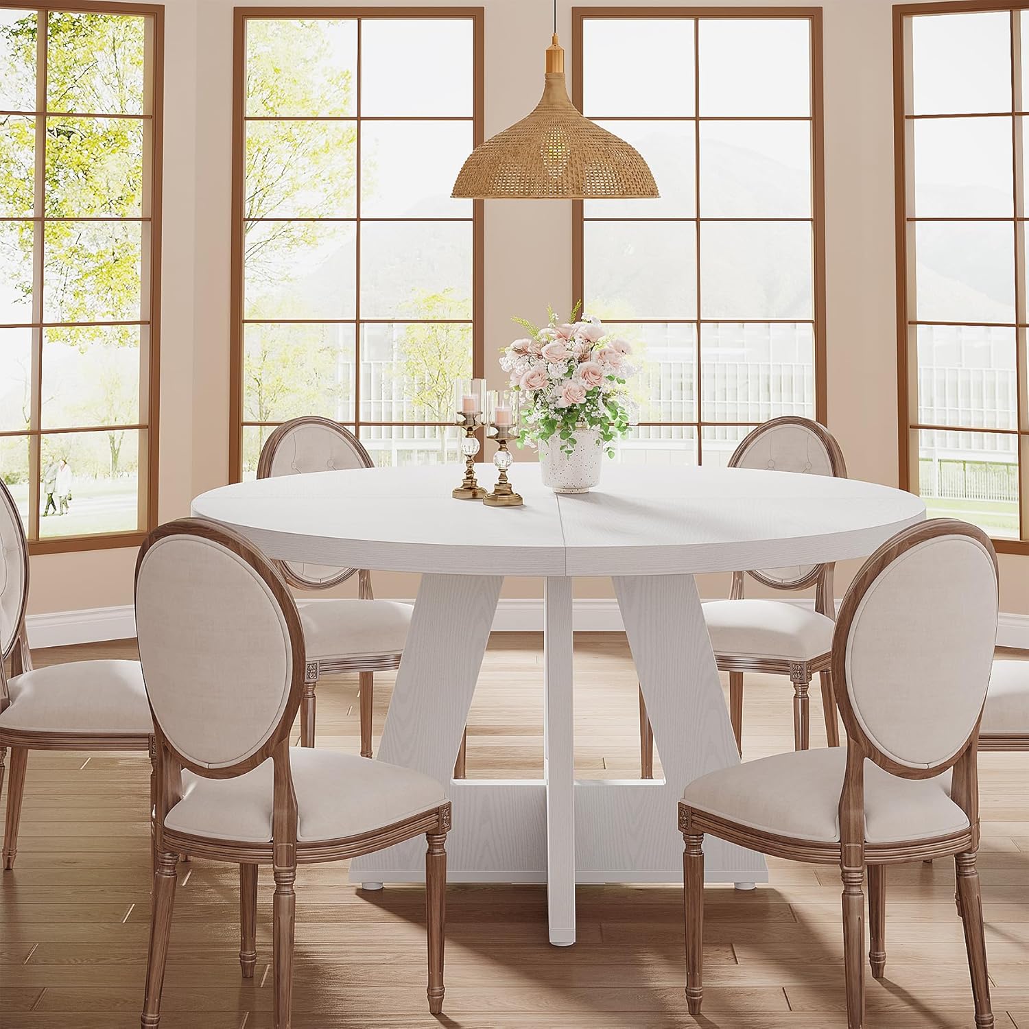 Tribesigns 47 Inch Round Dining Table, Farmhouse Kitchen Table for 4-6