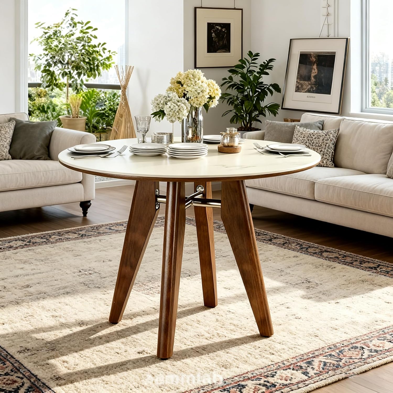 31.5" Round Dining Table, Modern Sintered Stone Kitchen Dinner Table