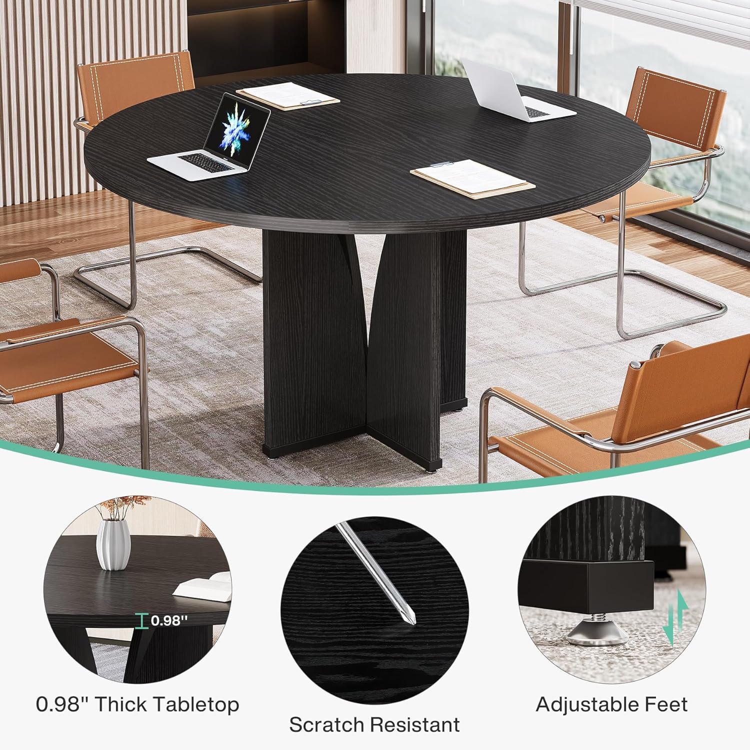 39" Round Conference Table for 4, Multi-Purpose Office Table for Meetings