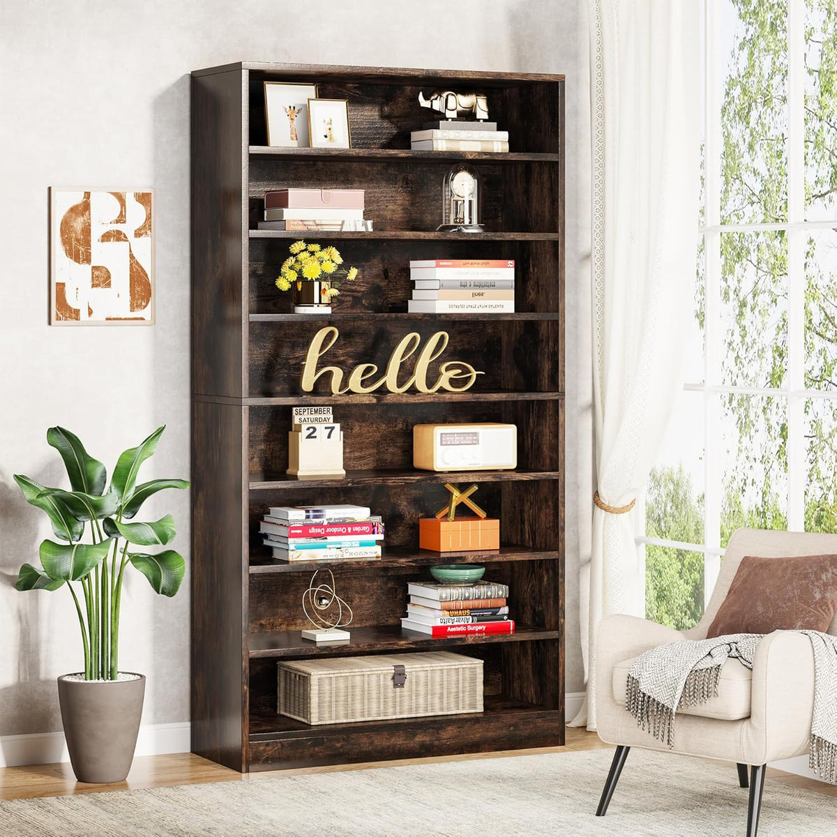 71" Tall 9 Tier Bookshelf with Open Display Shelves