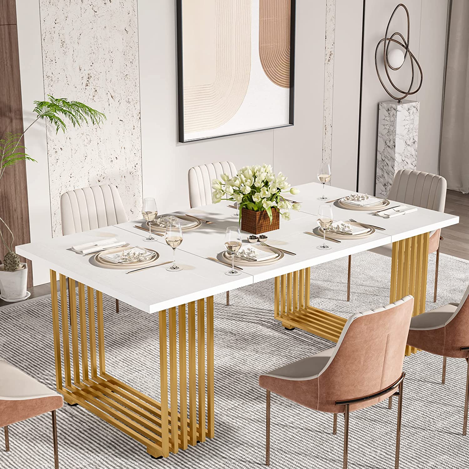 Modern Dining Table, 70.8 Inches Kitchen Table for 6-8 People Tribesigns