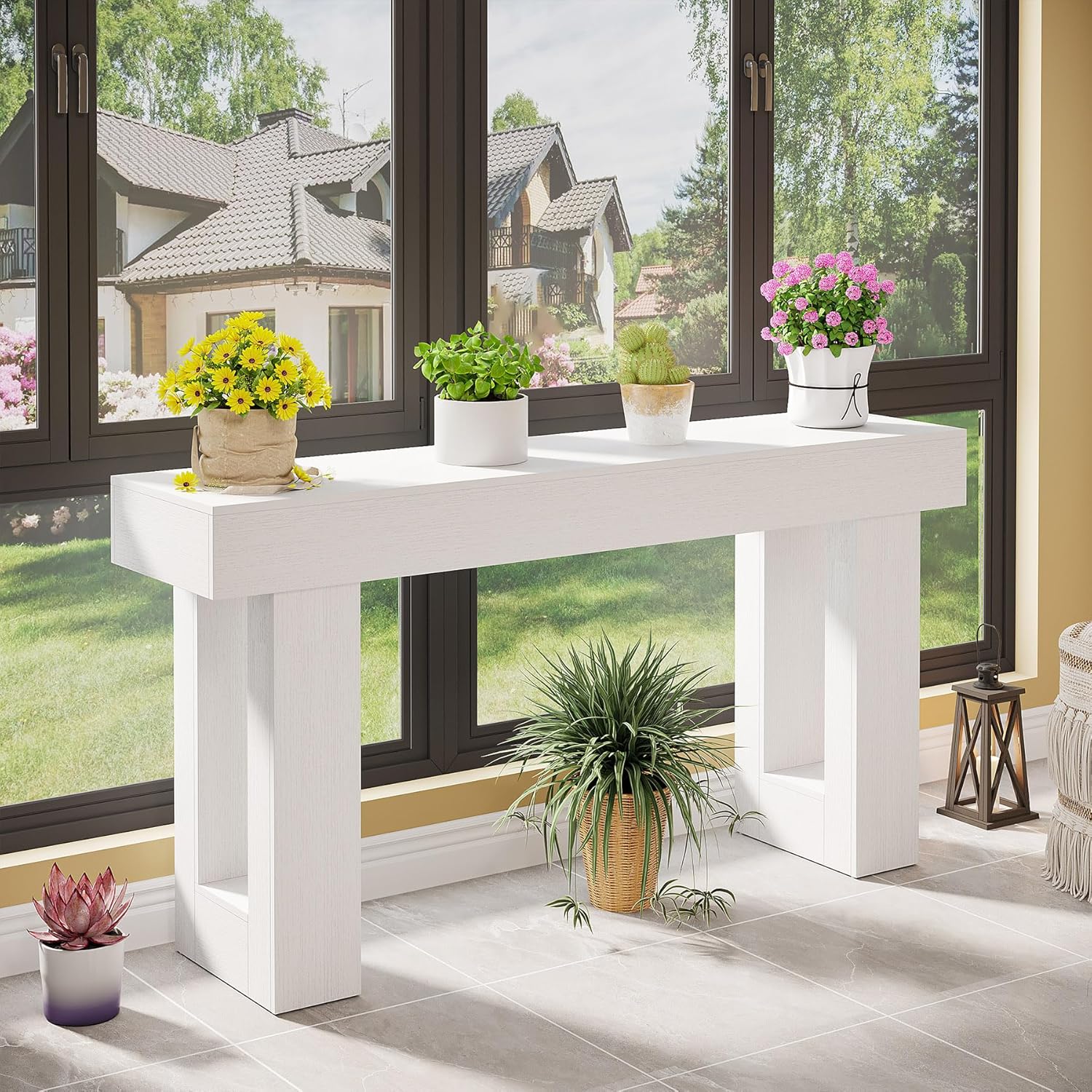 63" Wood Sofa Table, Chunky Console Table for Entryway