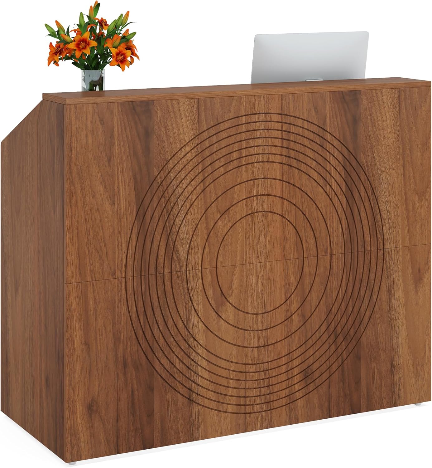 46.46" Modern Reception Desk, White Front Counter with Cable Grommet for Salon and Home Office