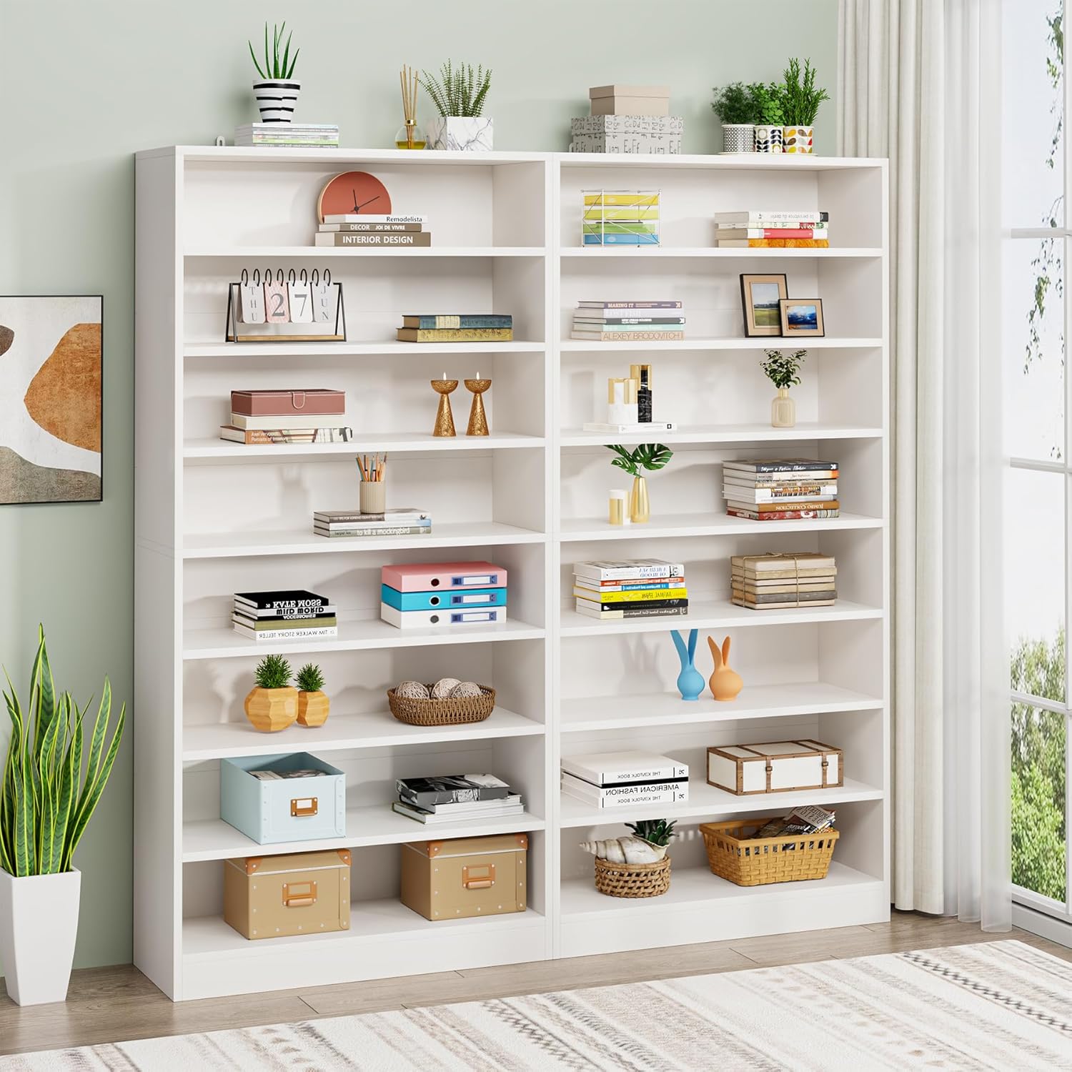 71" Tall 9 Tier Bookshelf with Open Display Shelves
