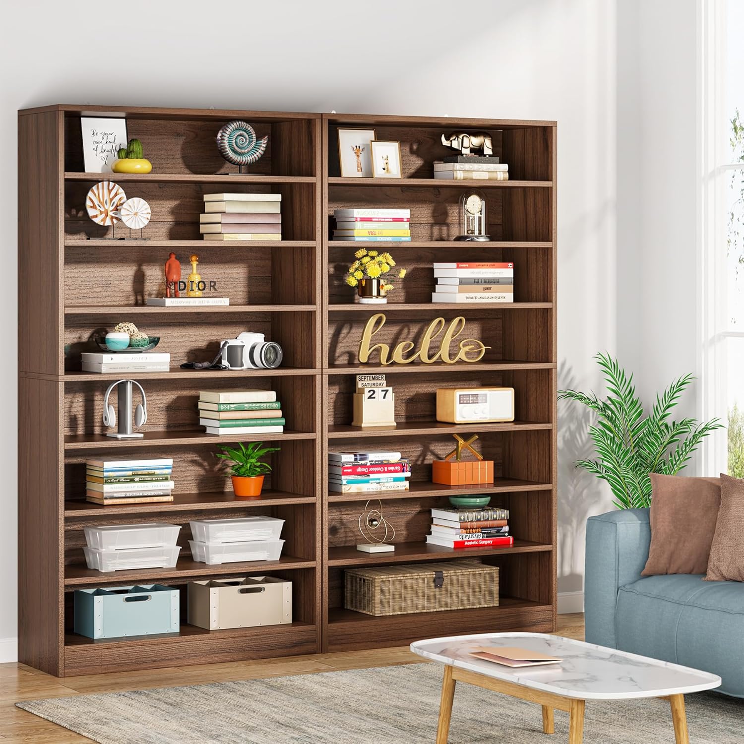 71" Tall 9 Tier Bookshelf with Open Display Shelves